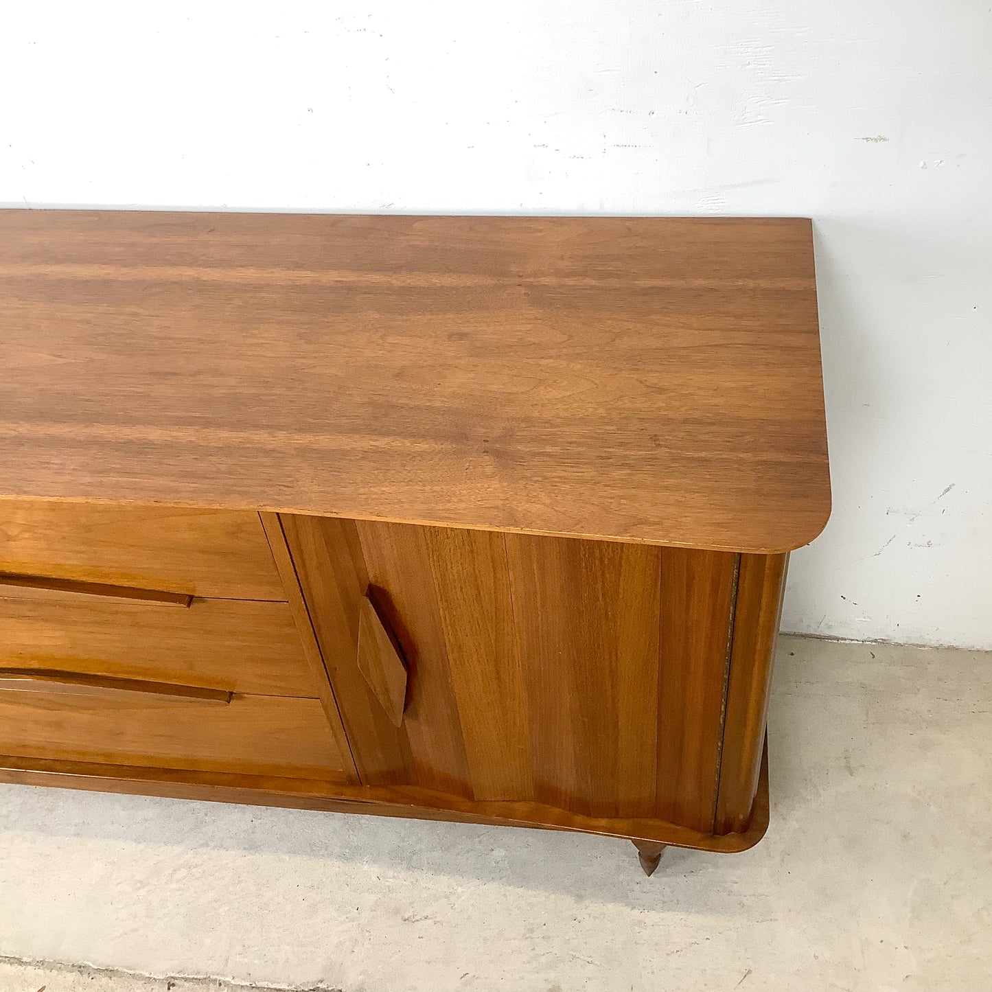 Mid-Century Modern Walnut Dresser and Mirror Set