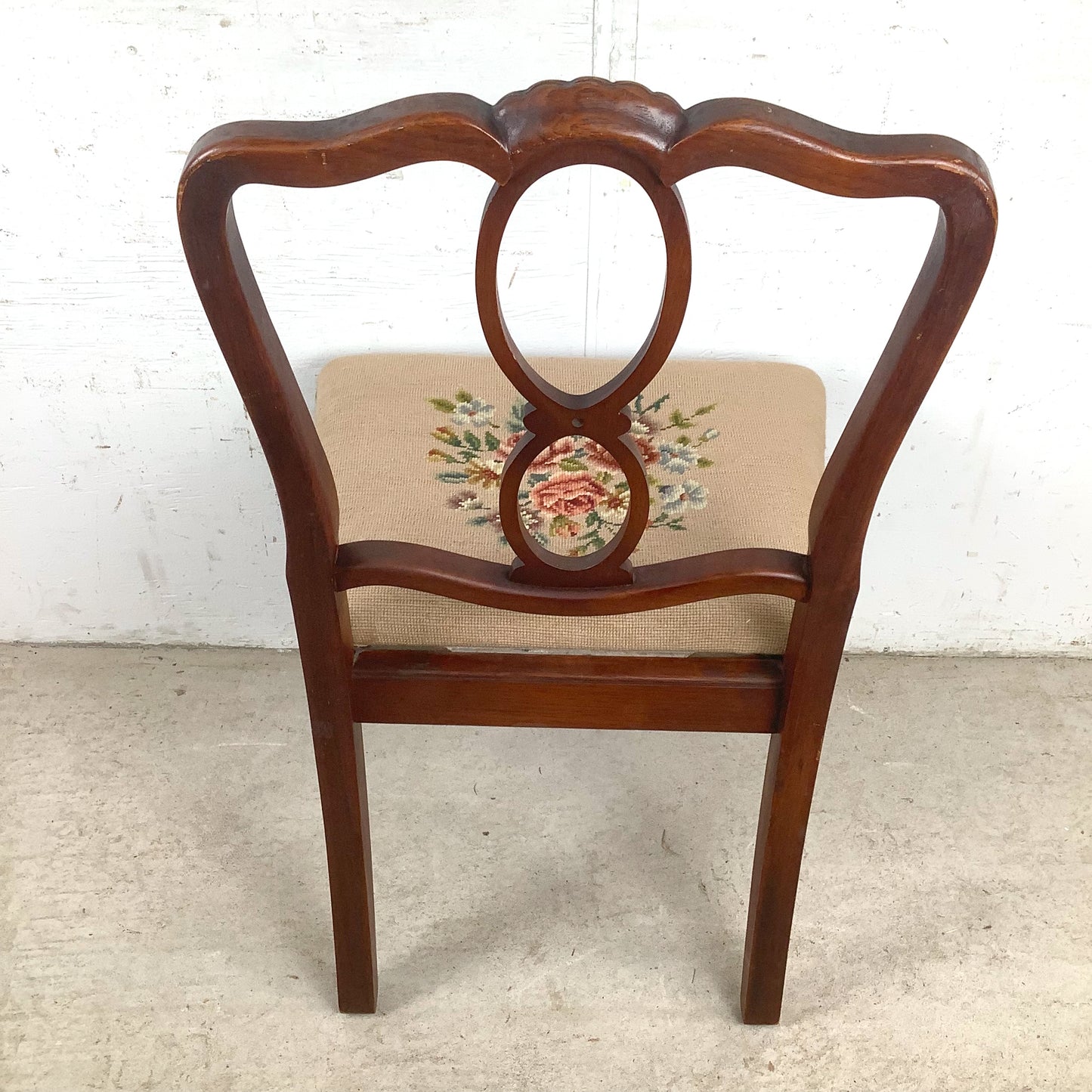 Vintage Queen Anne Style Side Chair with Needlepoint Upholstered Seat