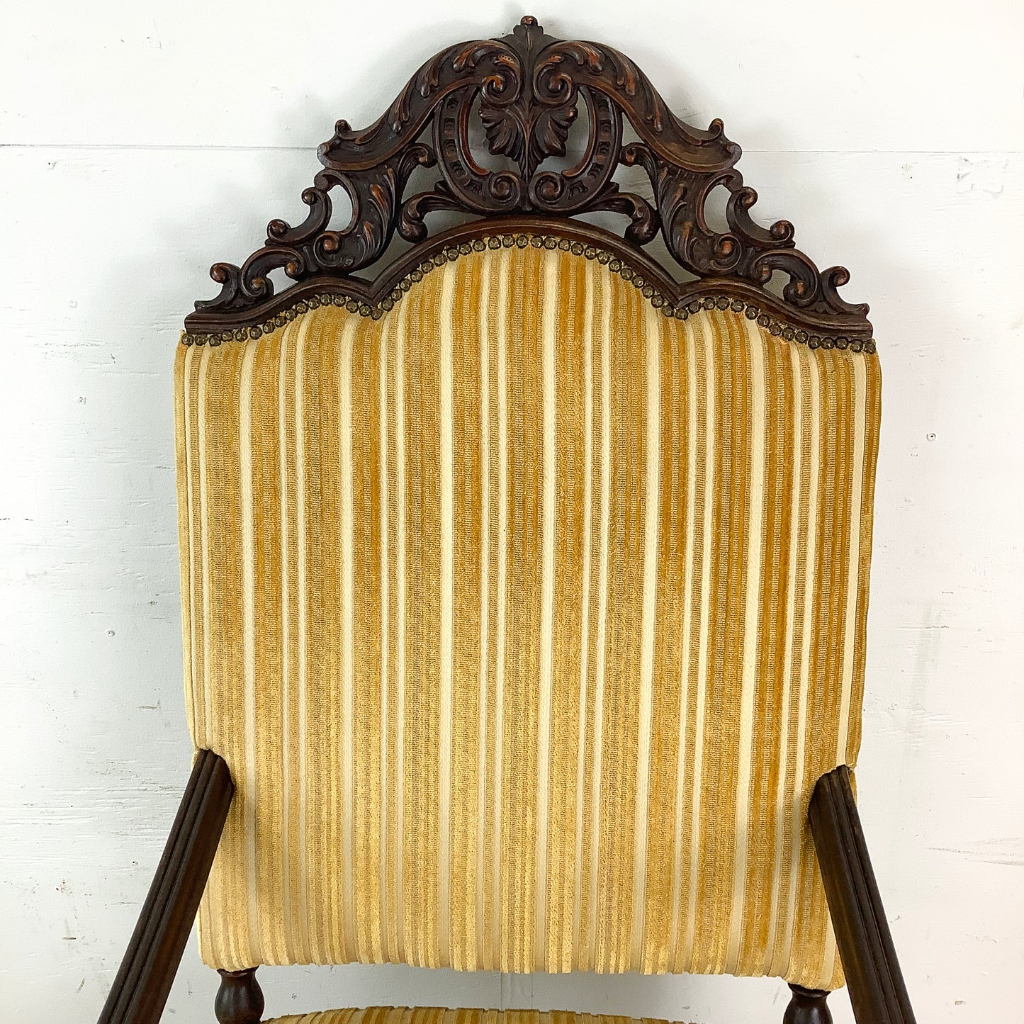 Grand Louis XIV-Style Throne Chair with Striped Fabric