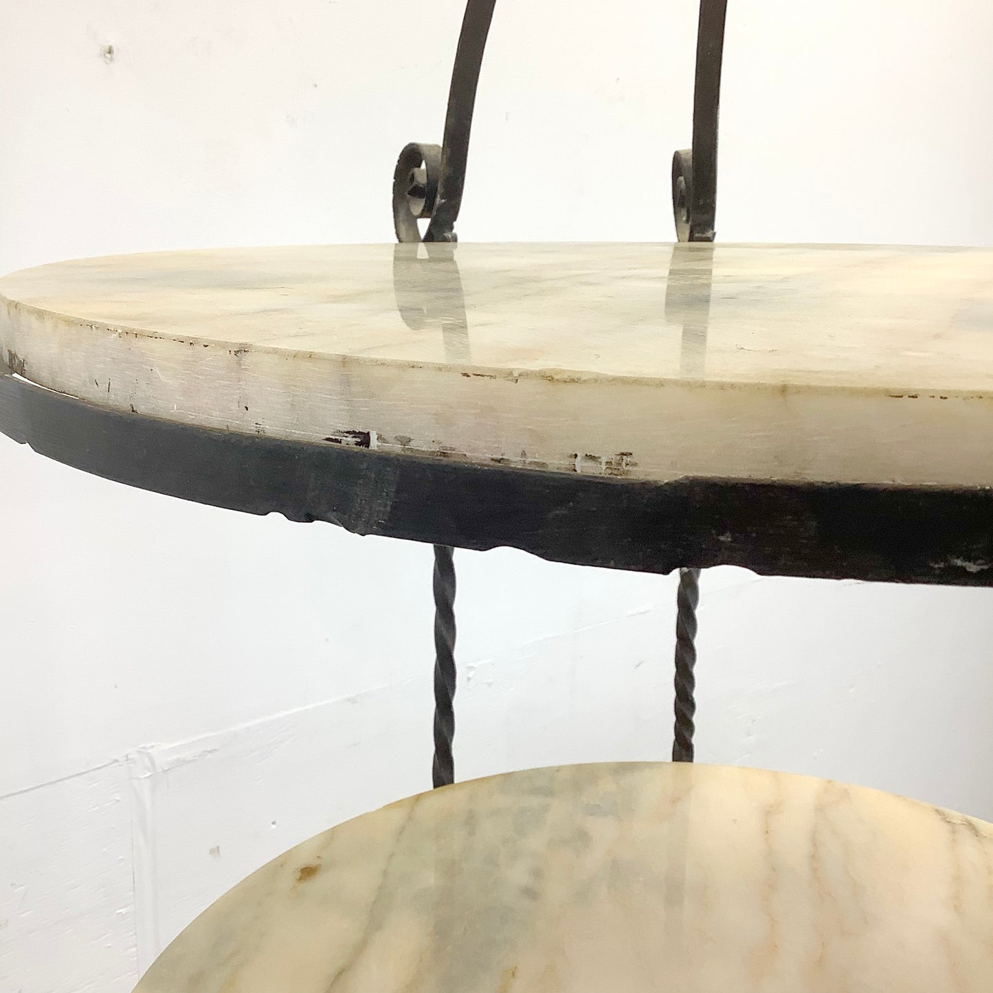 Vintage Round Etagere in Iron and Marble