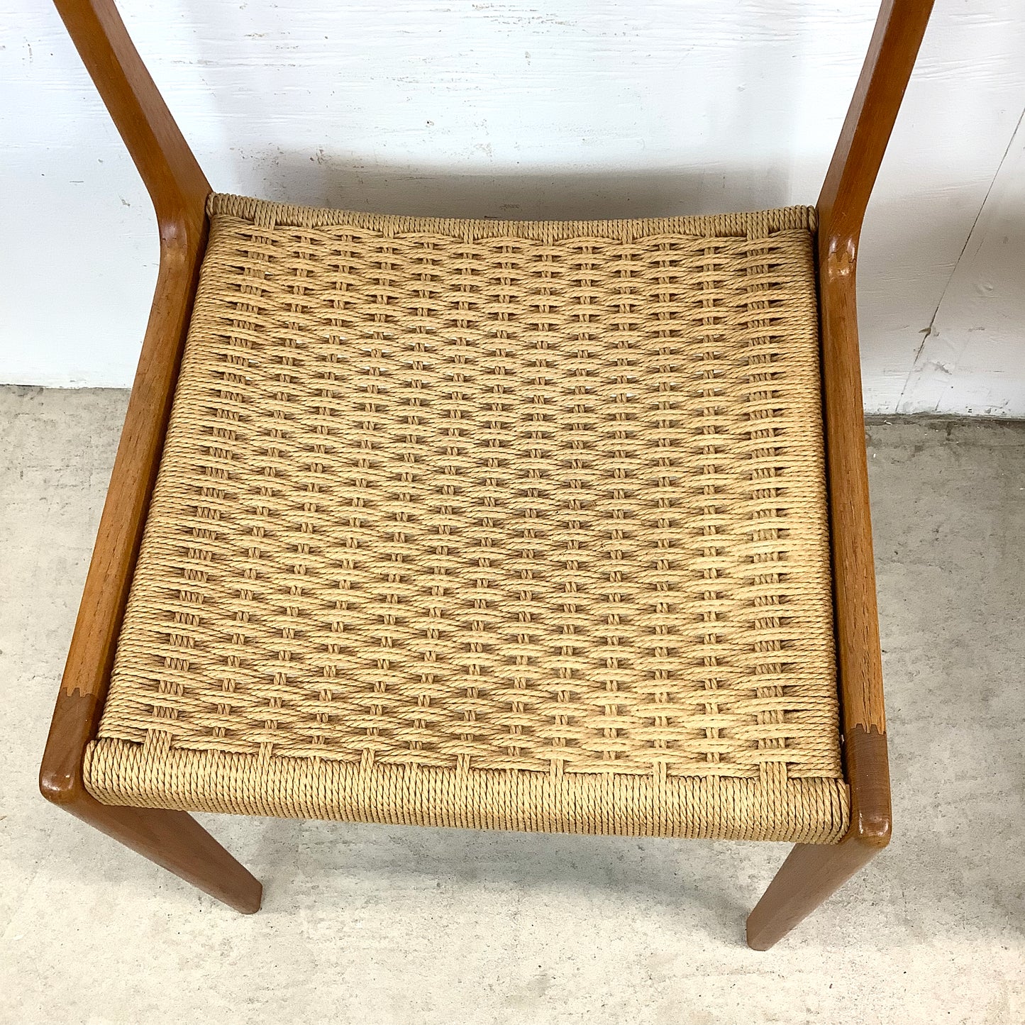 Vintage Teak DIning Chairs with Rope Seats- pair