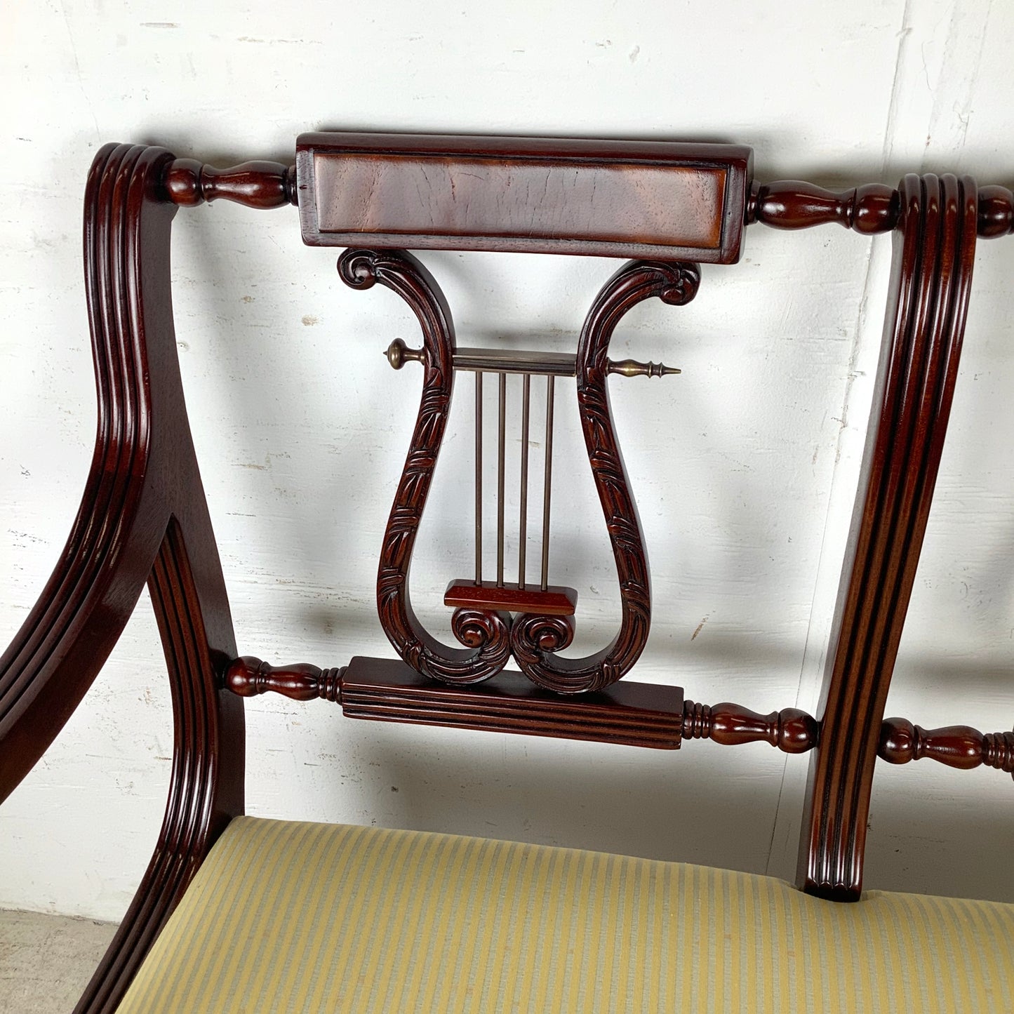 Dual Lyre-Back Mahogany Settee- Federal Revival Bench