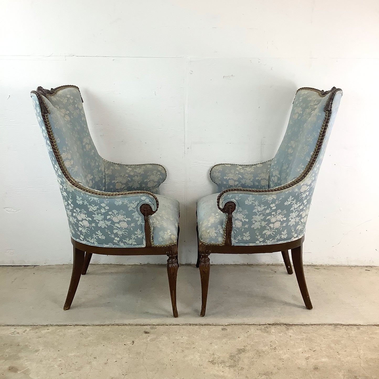 Pair Antique Pale Blue Armchairs, Louis XVI