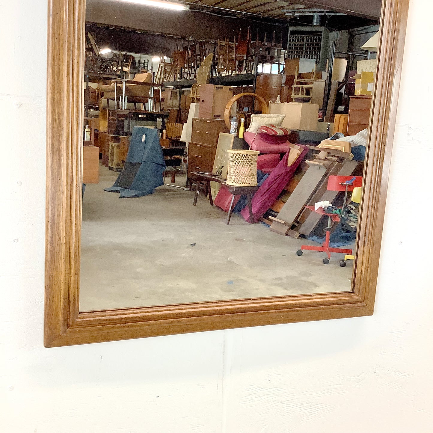 Vintage Modern Oak & Rattan Wall Mirror