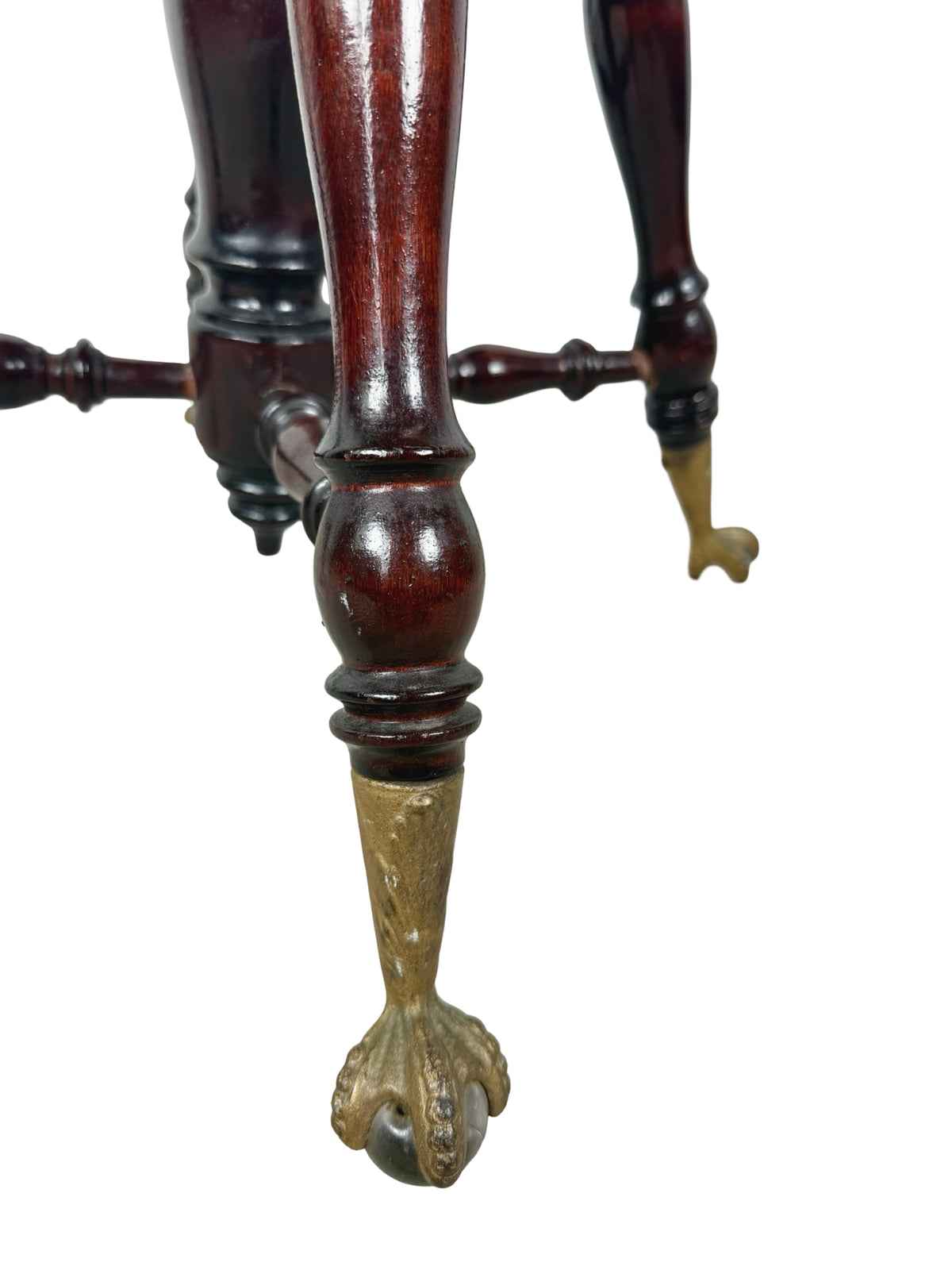 Antique Adjustable Piano Stool with Glass Ball-and-Claw Feet