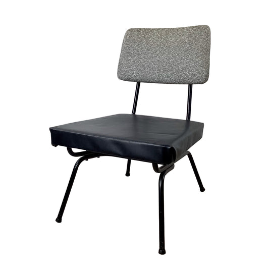Vintage Mid-Century Modern Iron Rod Side Chair | Paul McCobb / Arbuck Manner | Gray Tweed Back | Black Vinyl Seat | c. 1950s