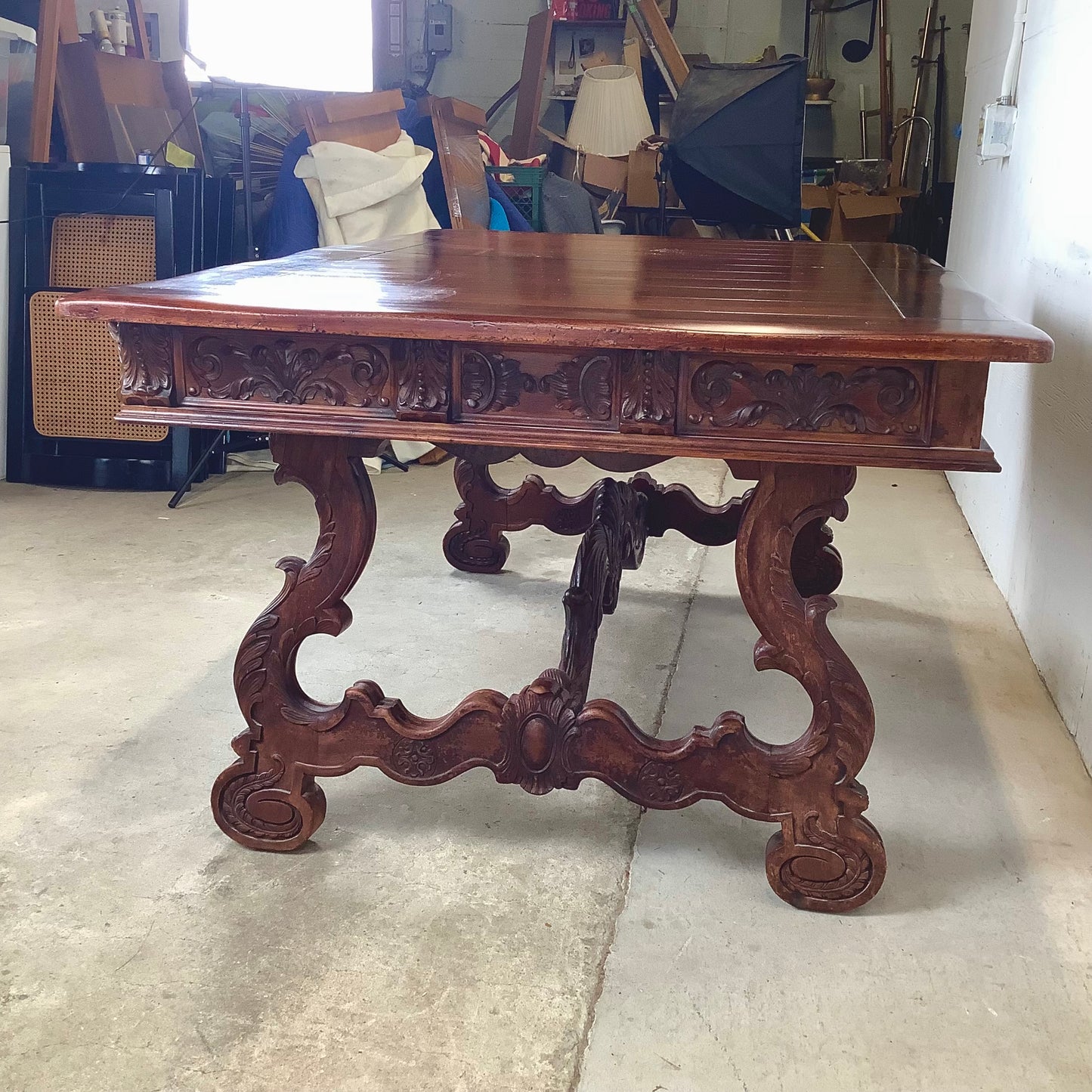 Spanish Revival Carved Extension Dining Table by Berkey & Gay