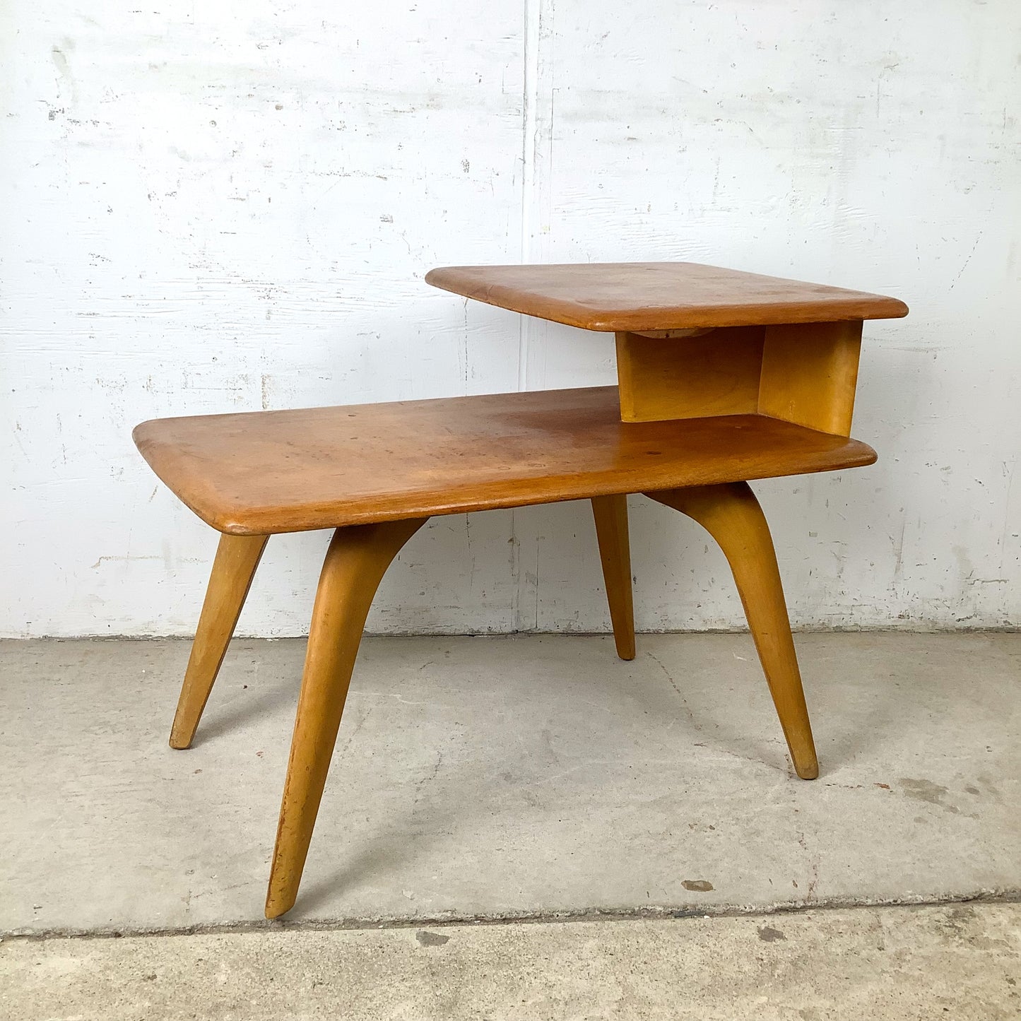 Vintage Heywood-Wakefield Birch Step End Table | Mid-Century Modern Two-Tier Side Table