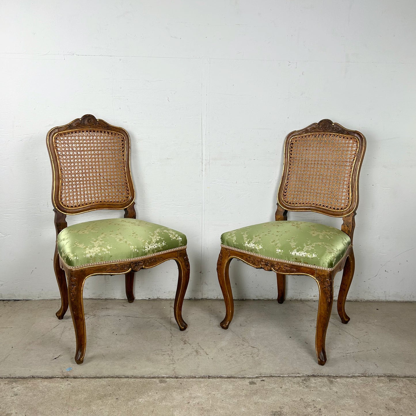 Pair Louis XV Style Side Chairs with Cane Backs