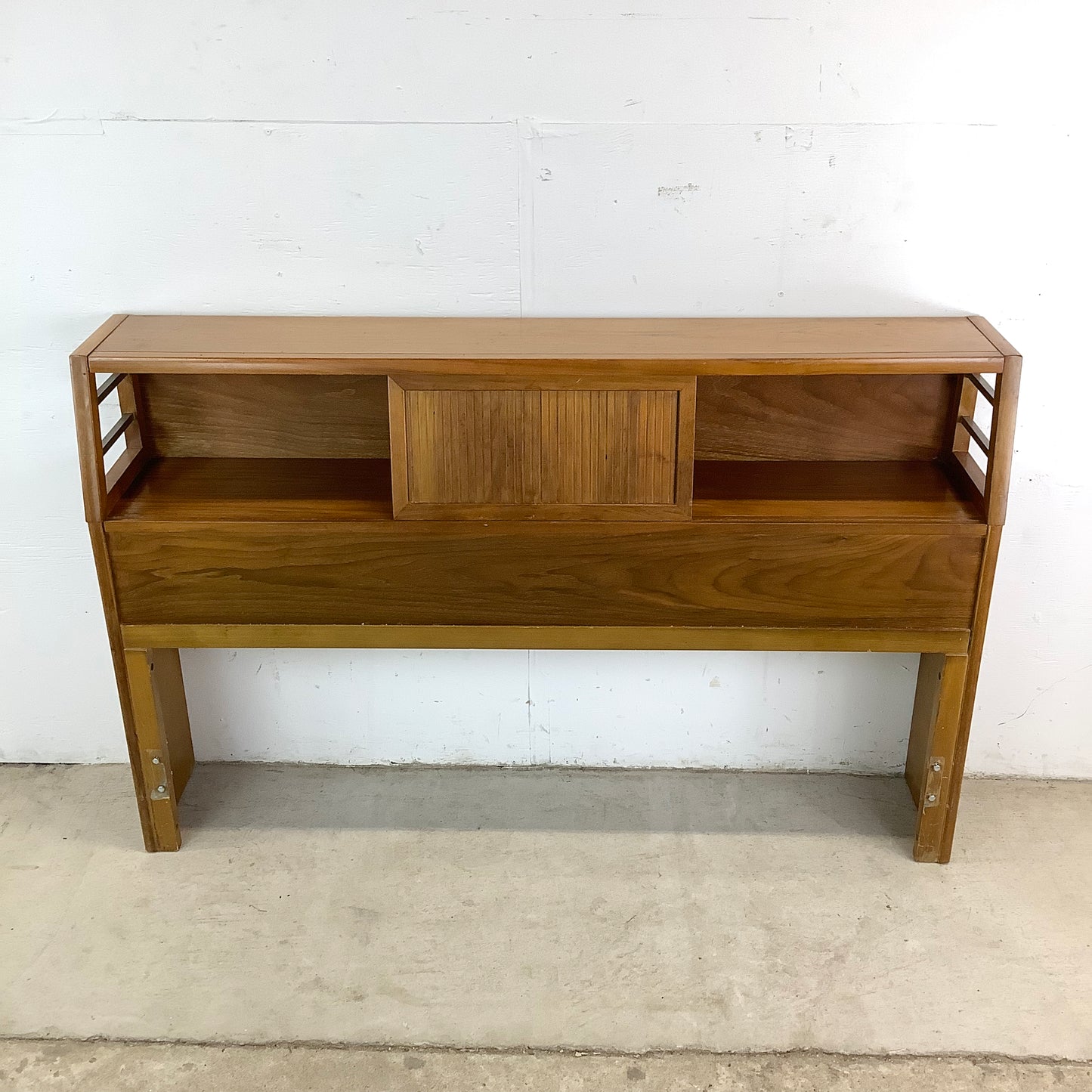 Full Size Mid-Century Walnut Storage Headboard