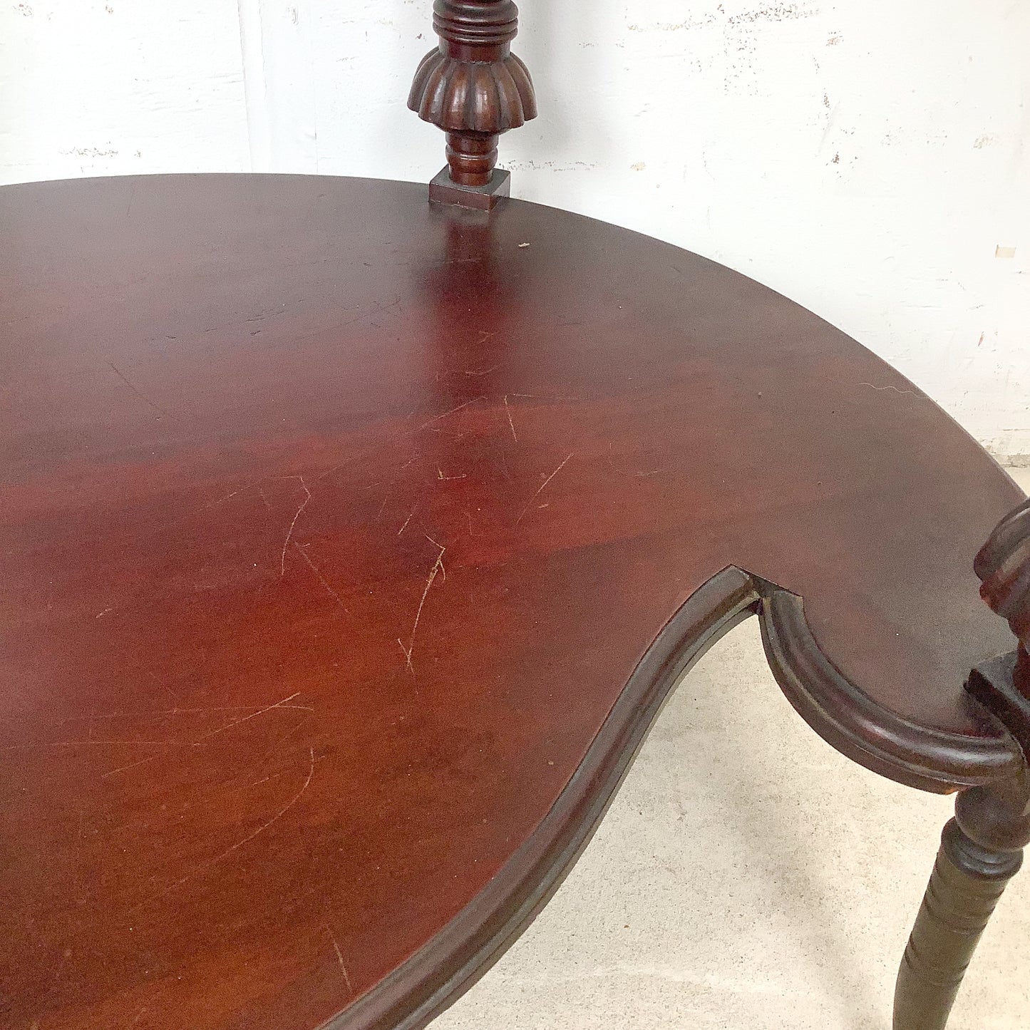 Antique Mahogany Two-Tier Kidney Table | Bobbin Turning | Brass Sabre Feet