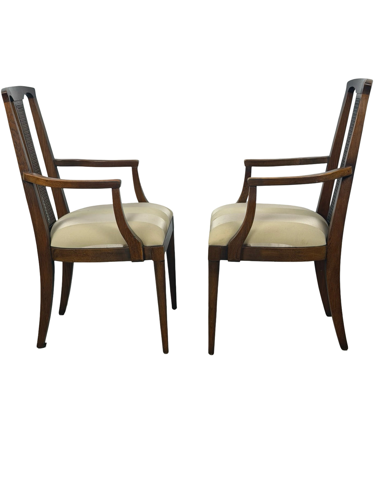 Pair of Mid-Century Modern High-Back Cane Dining Armchairs, Stamped Denmark