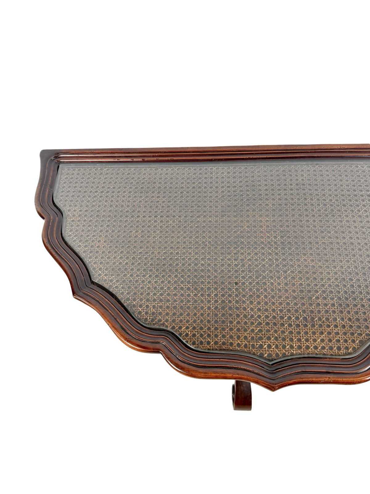 Vintage Southampton Demilune Wall Console Table Cane Glass Top