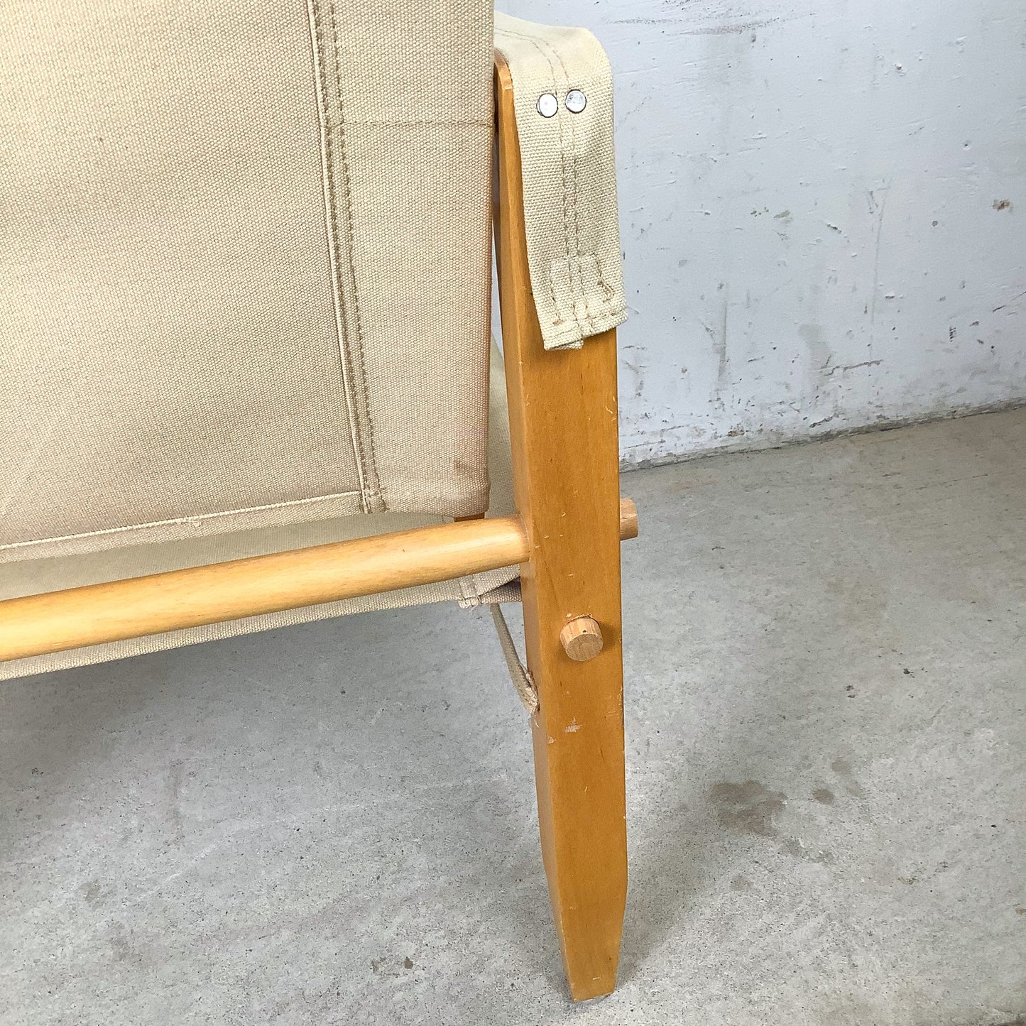 Vintage Scandinavian Style Safari Campaign Lounge Chair with Natural Canvas Sling