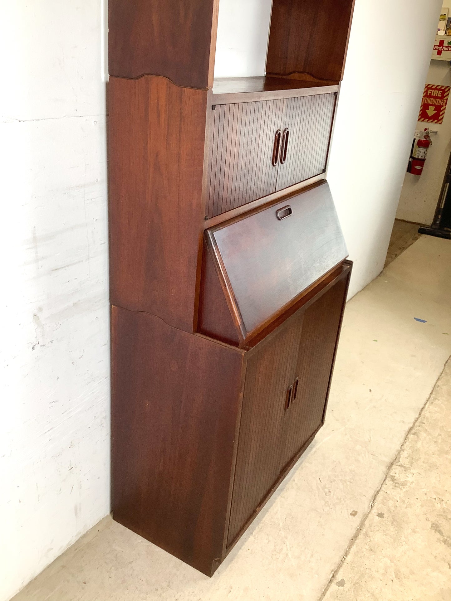 Vintage Mid-Century Modern Walnut Secretary Bookcase | Drop-Front Desk | c. 1960s