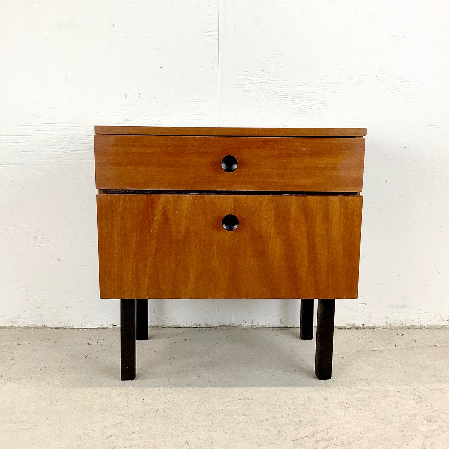 Mid-Century Nightstand With Drawer and Cabinet– Minimalist Form, Warm Finish