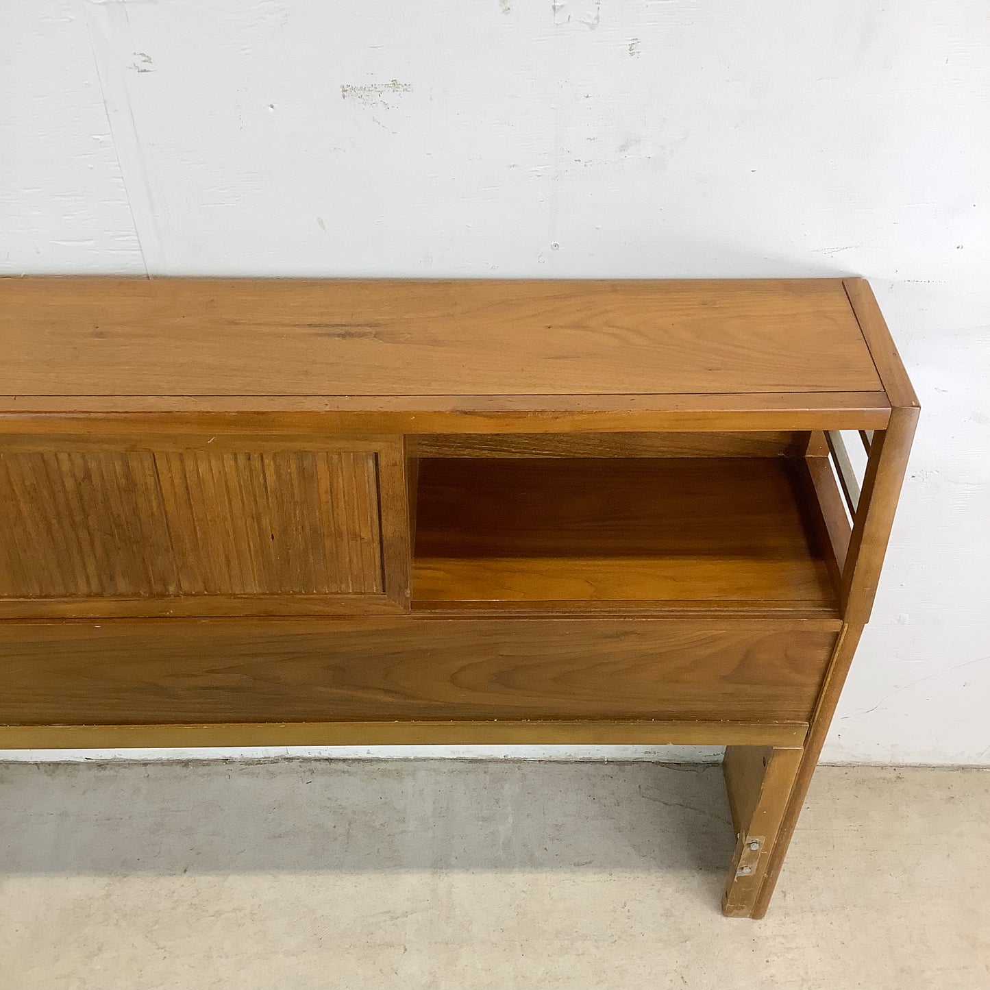 Full Size Mid-Century Walnut Storage Headboard