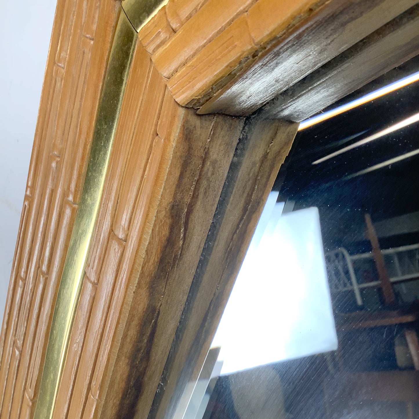 Vintage Modern Boho Octagonal Mirror with Faux Bamboo Wood Frame