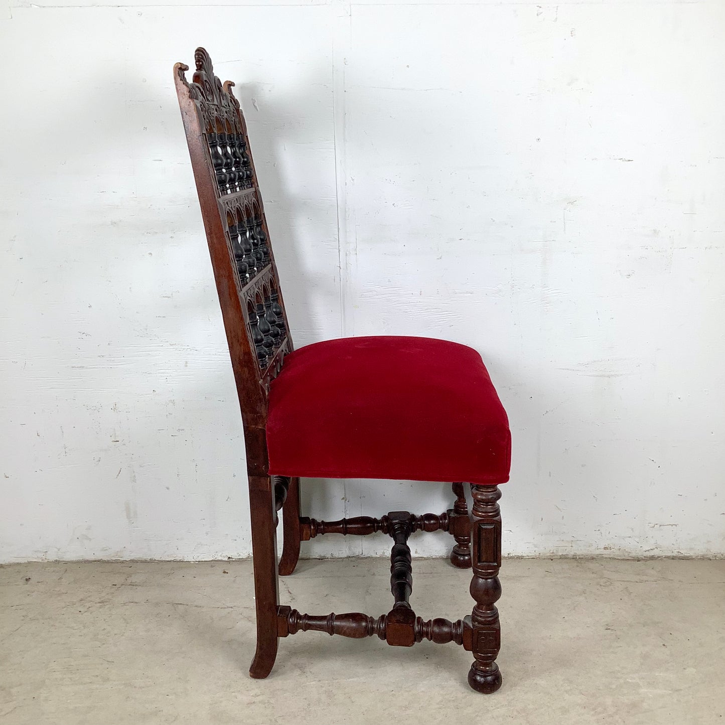 Antique Victorian Walnut Side Chair with Plush Red Velvet Upholstery
