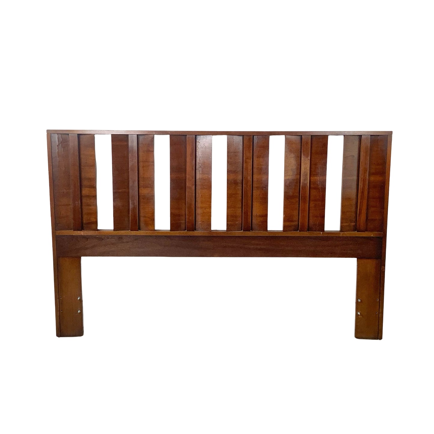 Vintage Mid-Century Modern Walnut Queen Headboard with Architectural Vertical Slat Design