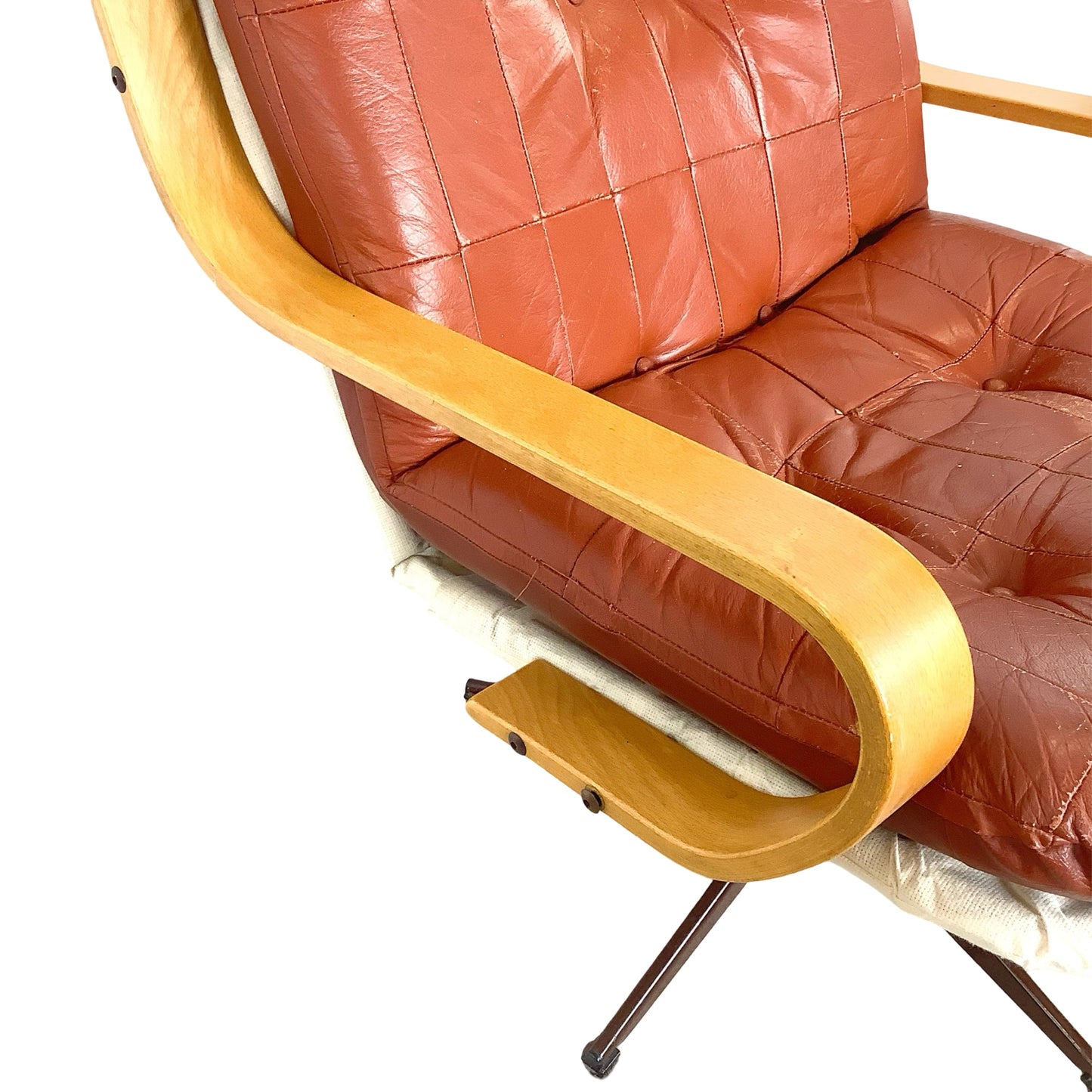 Mid-Century Modern Style Tufted Swivel Lounge Chair - Cognac & Bentwood