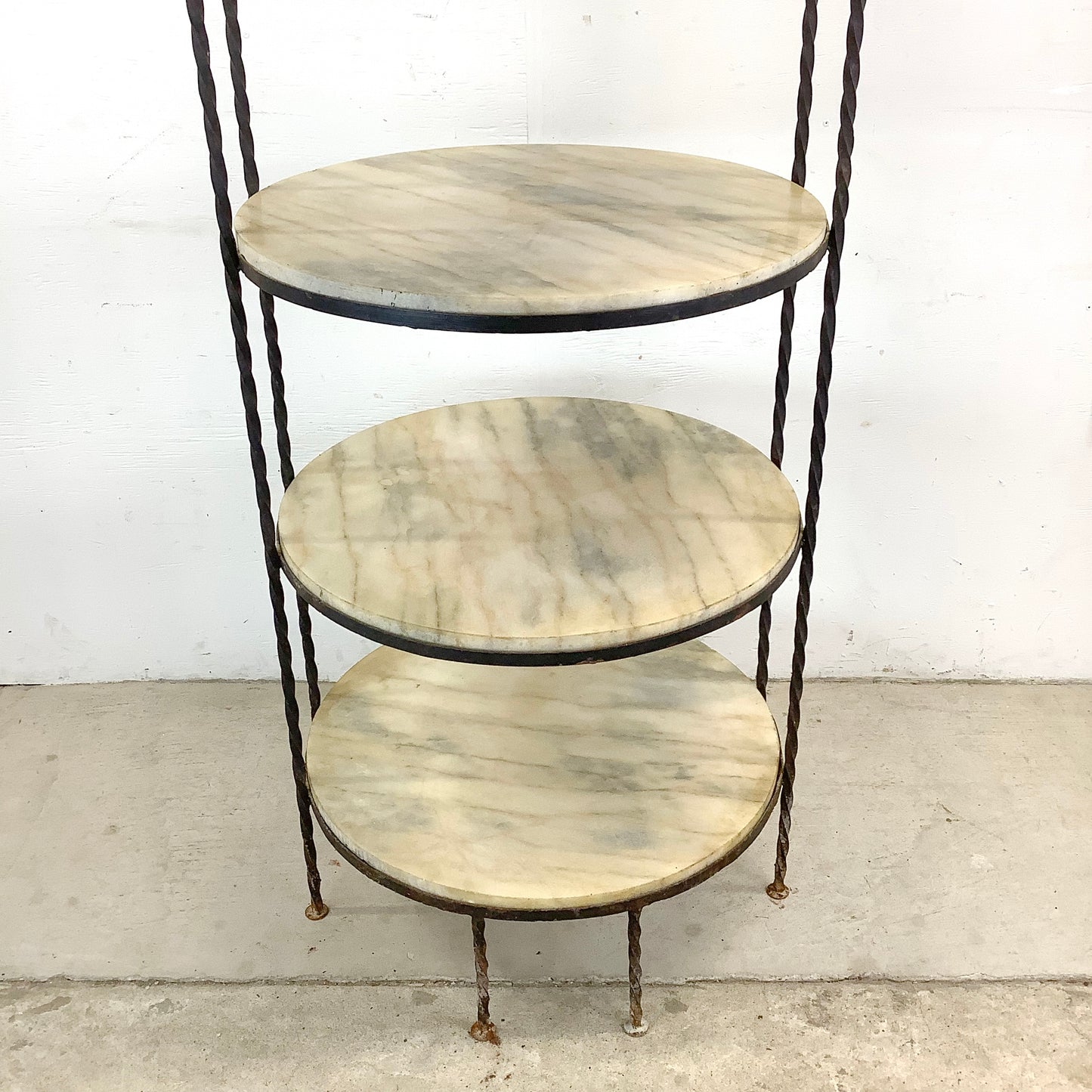 Vintage Round Etagere in Iron and Marble