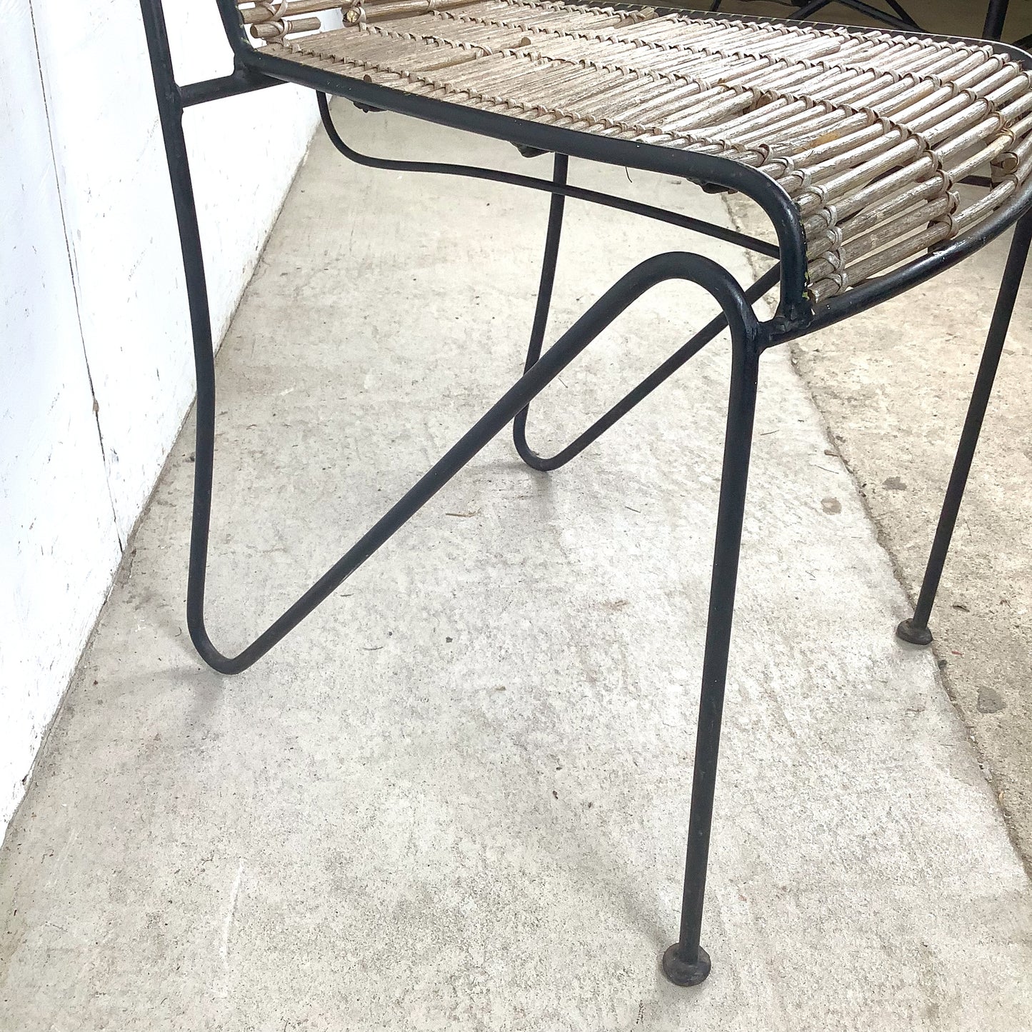 Vintage Wrought Iron & Woven Reed Dining Chair in the Style of Brown Jordan