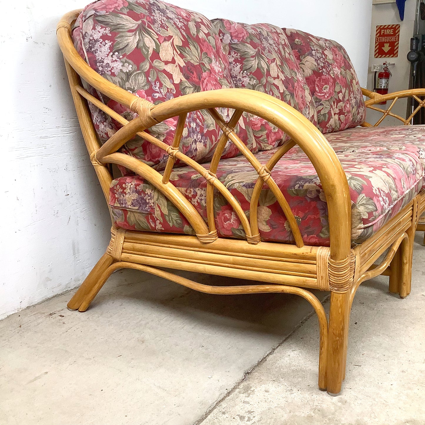 Vintage Architectural Boho Modern Rattan Sofa