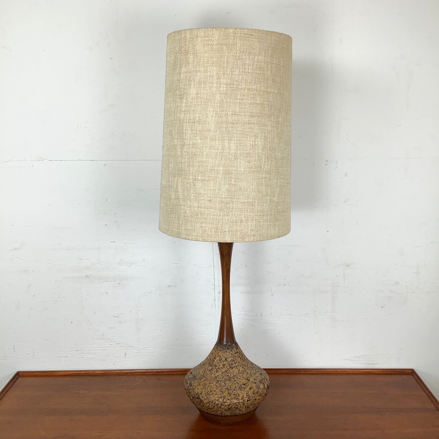 Vintage Cork and Wood Sculptural Table Lamp