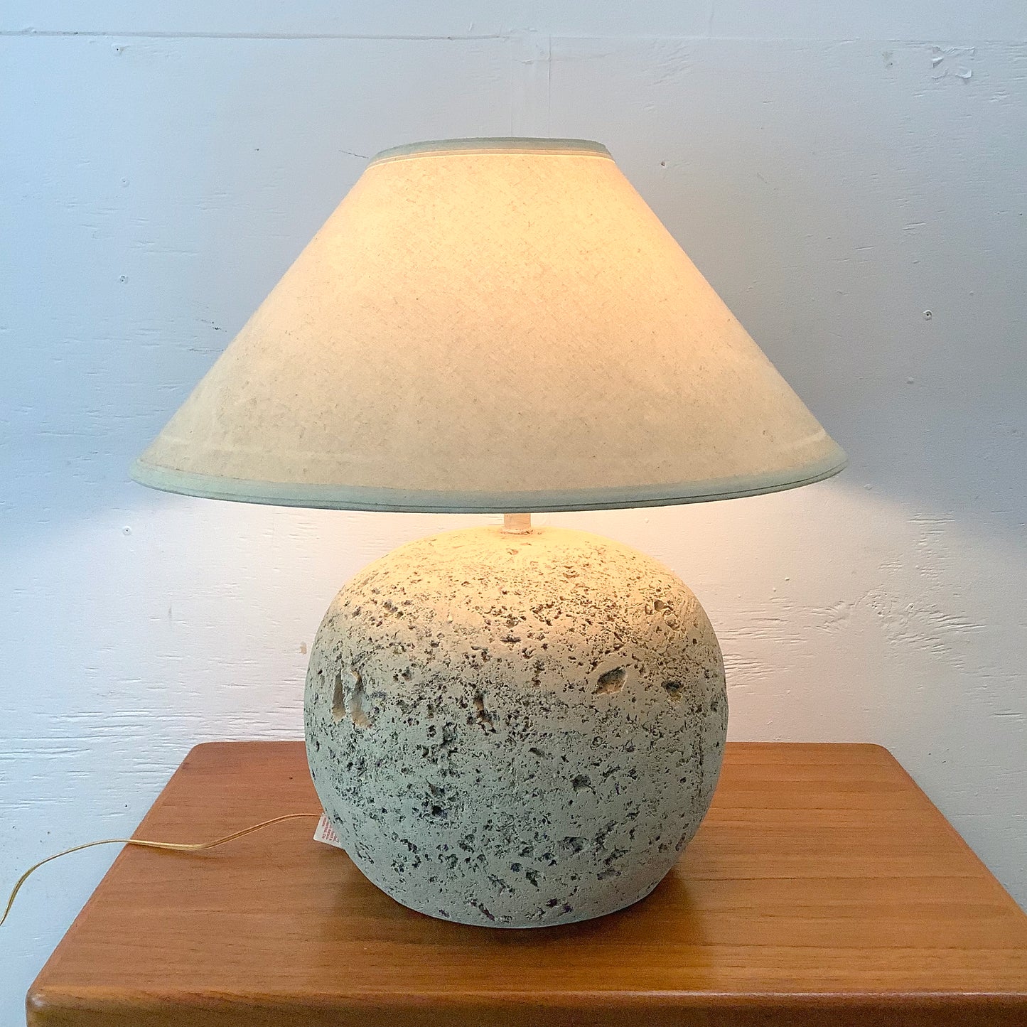 Coastal Modern Orb Lamp in Natural Coral Stone With Shade