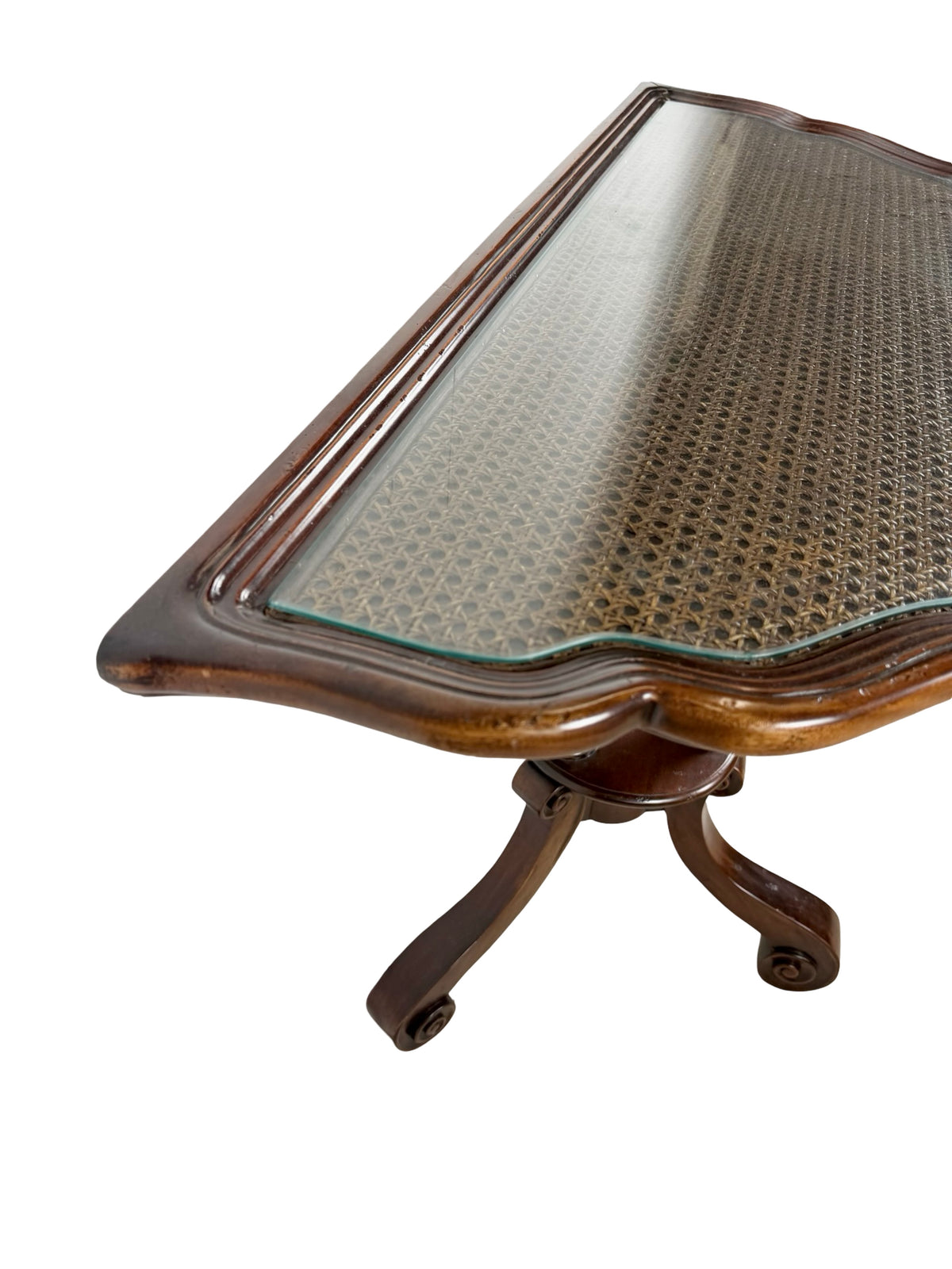 Vintage Southampton Demilune Wall Console Table Cane Glass Top