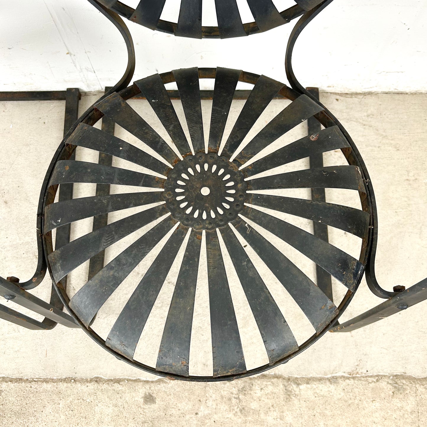 Pair of Vintage Black Cantilever Patio Chairs – French Modern Style Attributed to François Carré