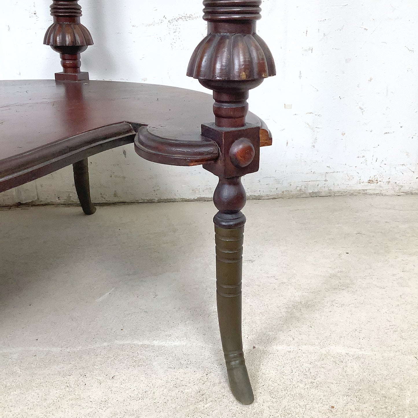 Antique Mahogany Two-Tier Kidney Table | Bobbin Turning | Brass Sabre Feet