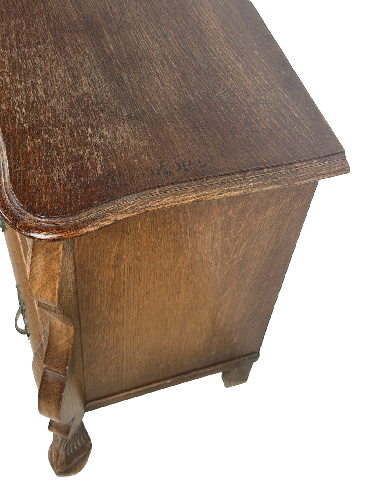 Vintage Dutch Baroque Revival Oak Bombé Three-Drawer Chest with Paw Feet