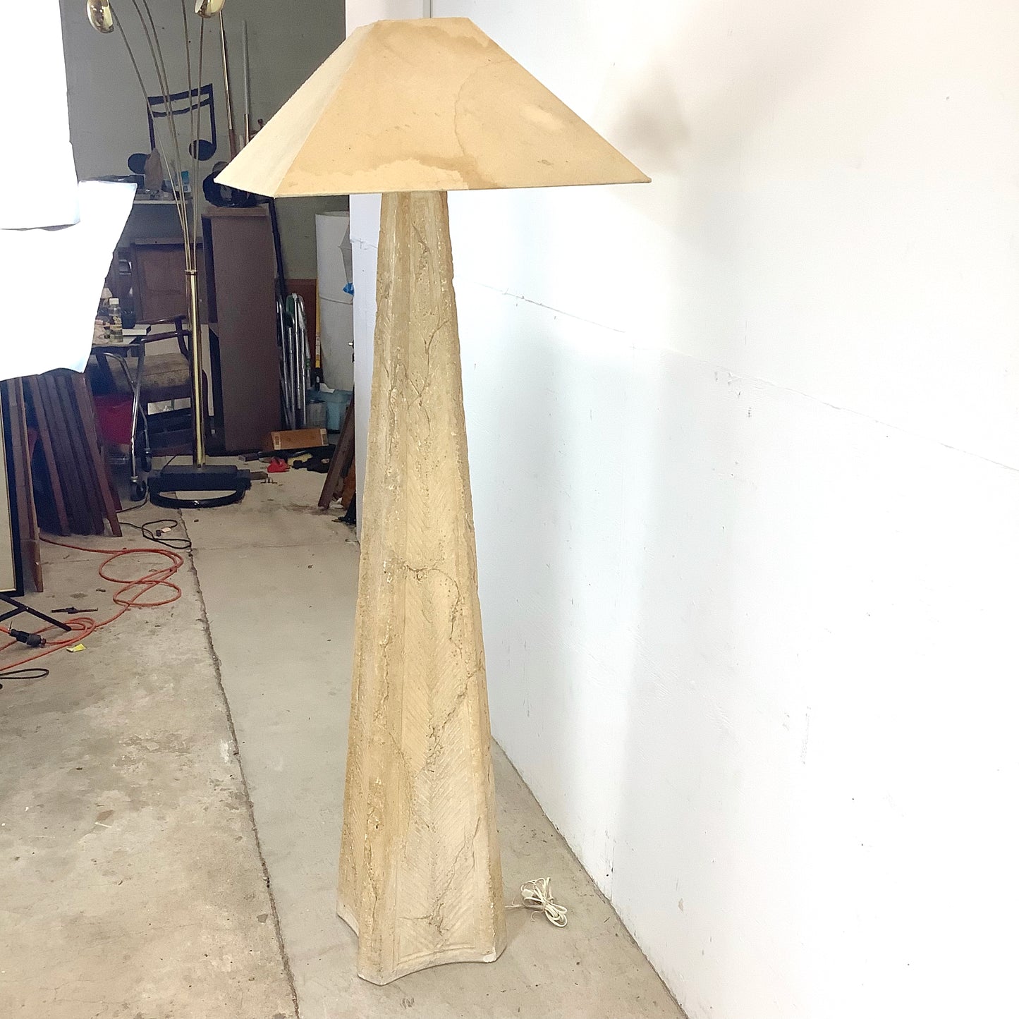 Vintage Textured Stone Obelisk Floor Lamp – Heavy Karl Springer Inspired Design