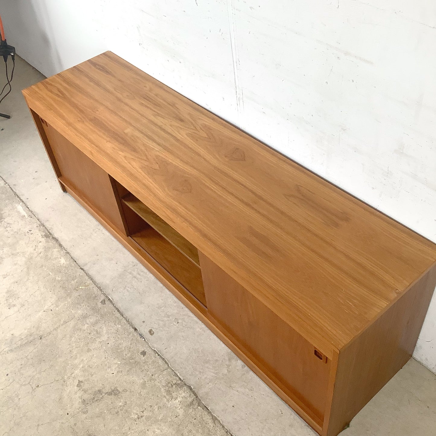 Vintage Scandinavian Modern Teak Credenza & Media Cabinet with Sliding Doors