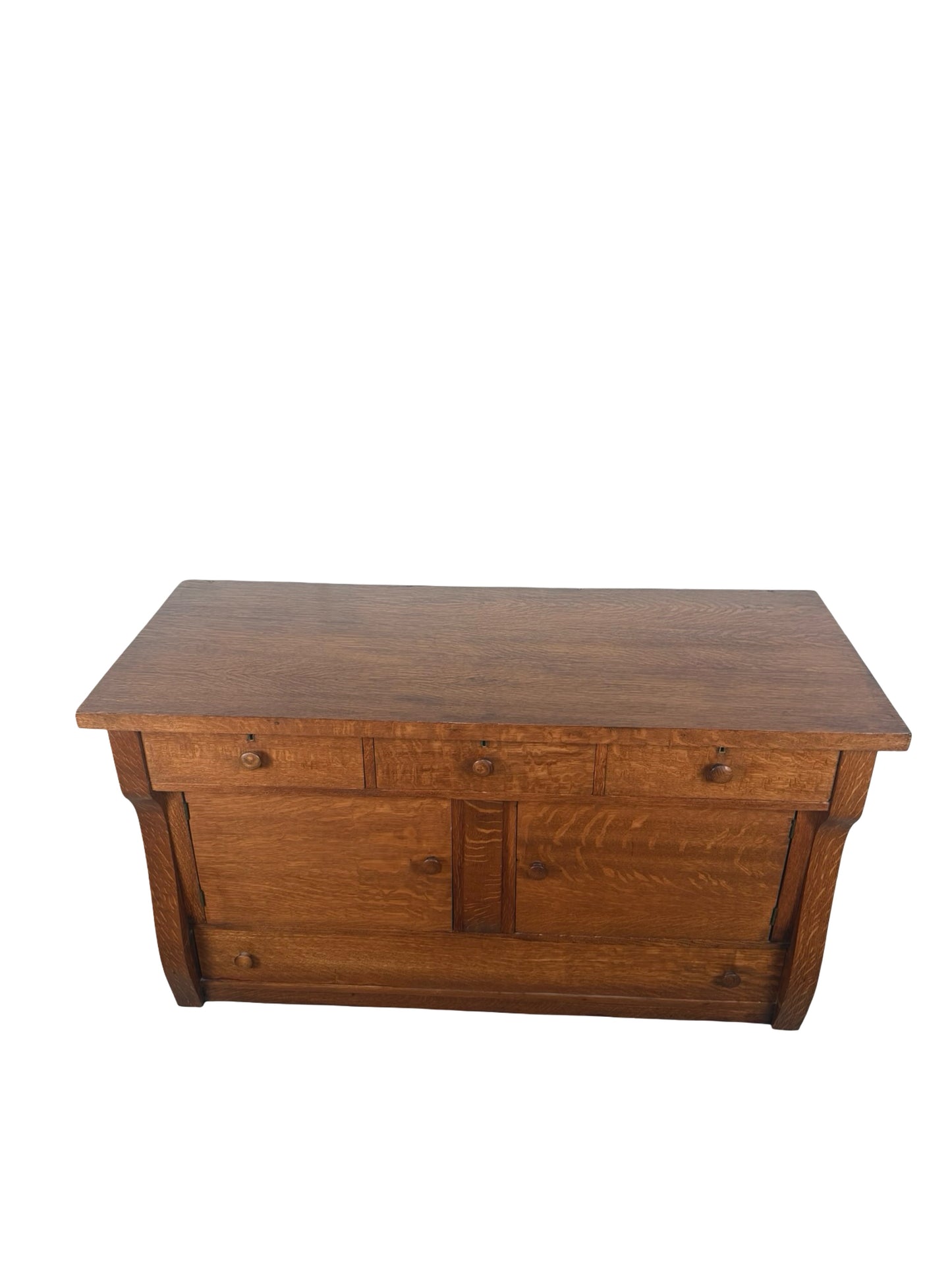 Antique Quarter-Sawn Oak Sideboard – Early 1900s American Arts &amp; Crafts Buffet