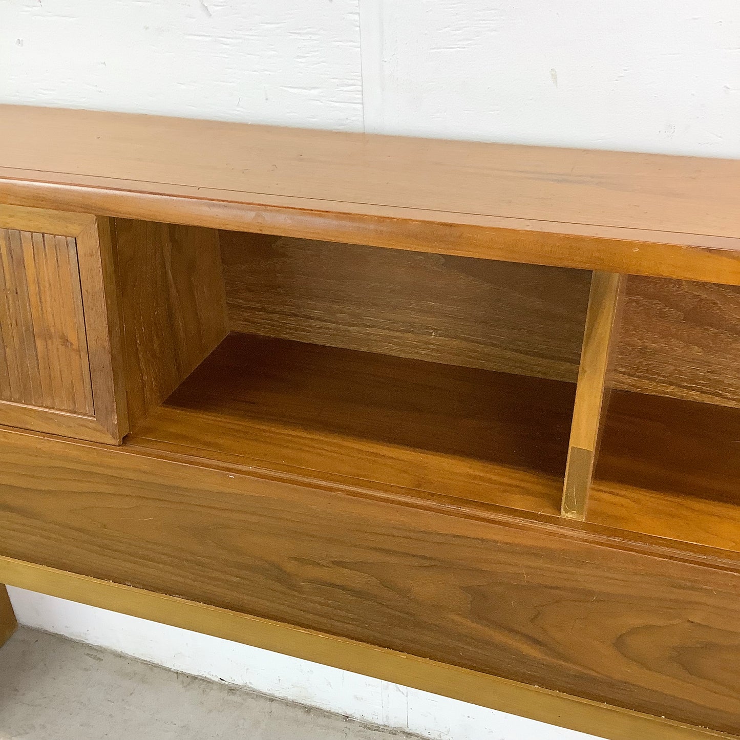 Full Size Mid-Century Walnut Storage Headboard