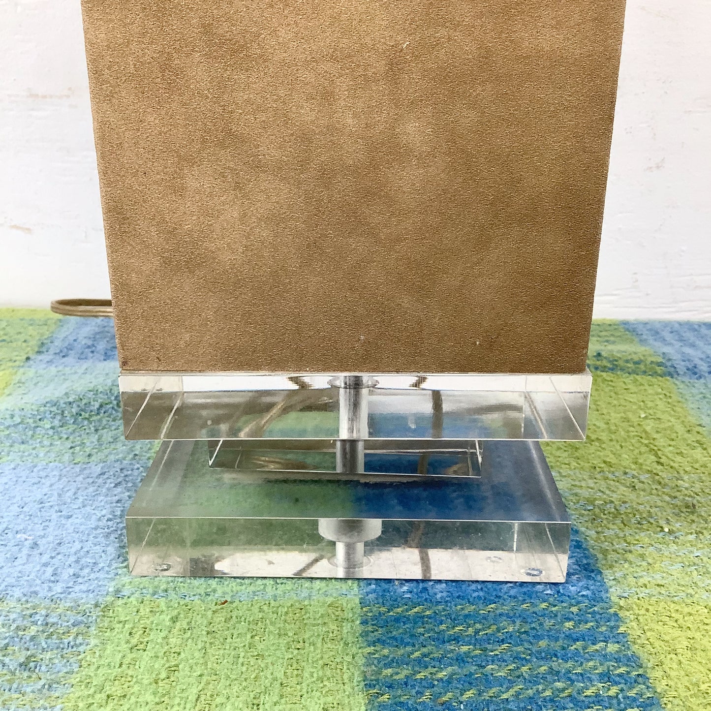 Vintage Architectural Table Lamp with Wrapped Column and Clear Lucite Base