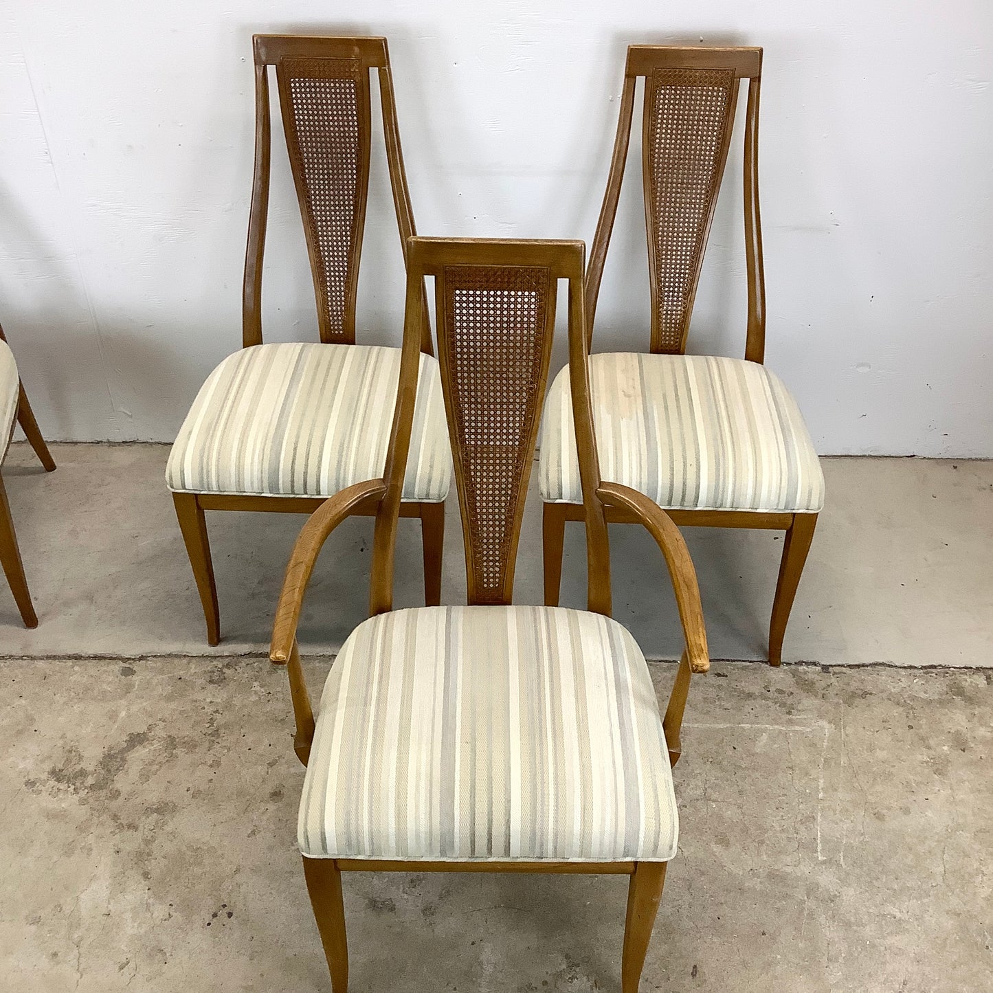 Vintage Highback Cane Detail Dining Chairs- Six