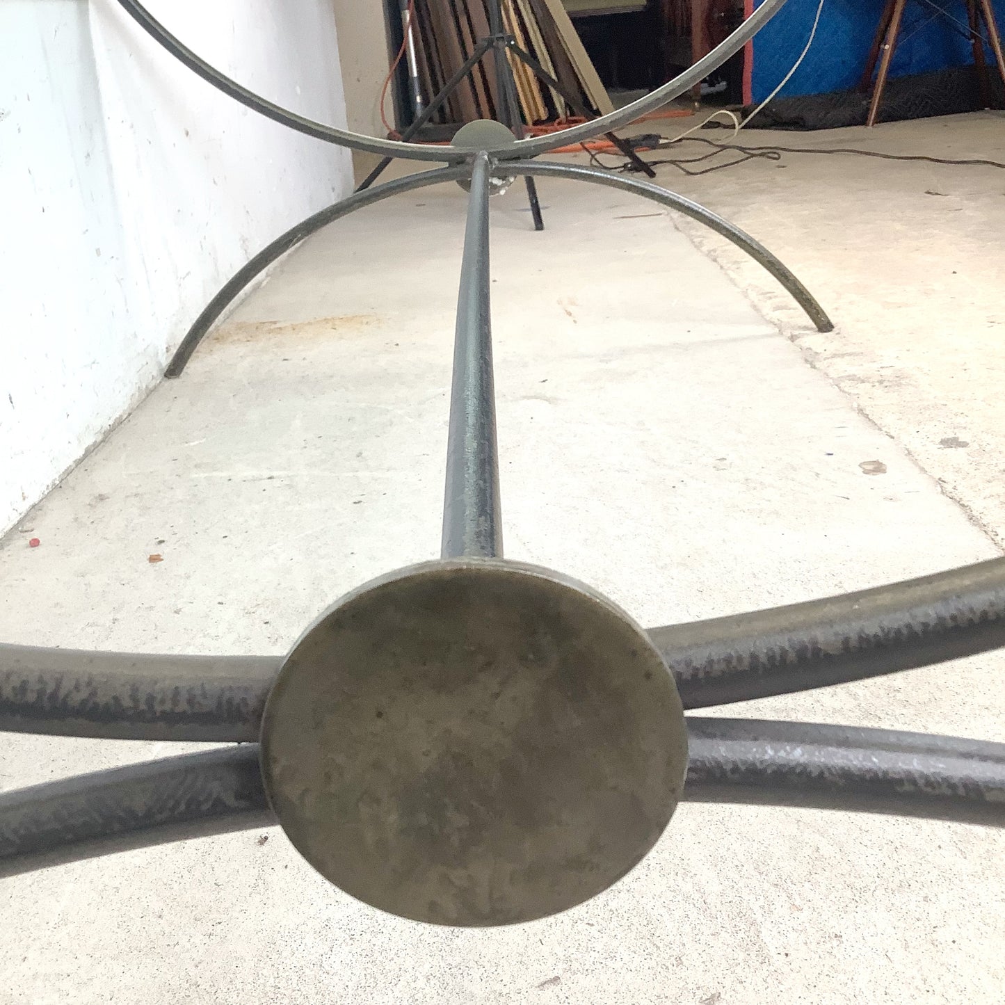 Vintage Modern Glass Coffee Table with Sculptural Wrought Iron Base