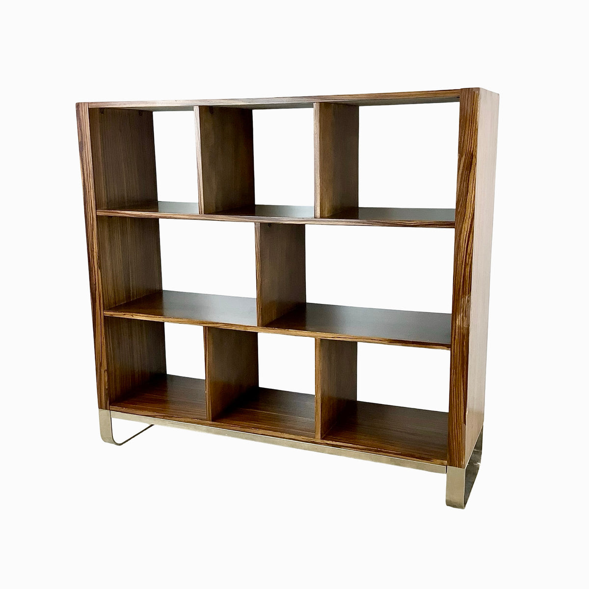 Modern Zebrawood Cube Shelf with Chrome Sled Base