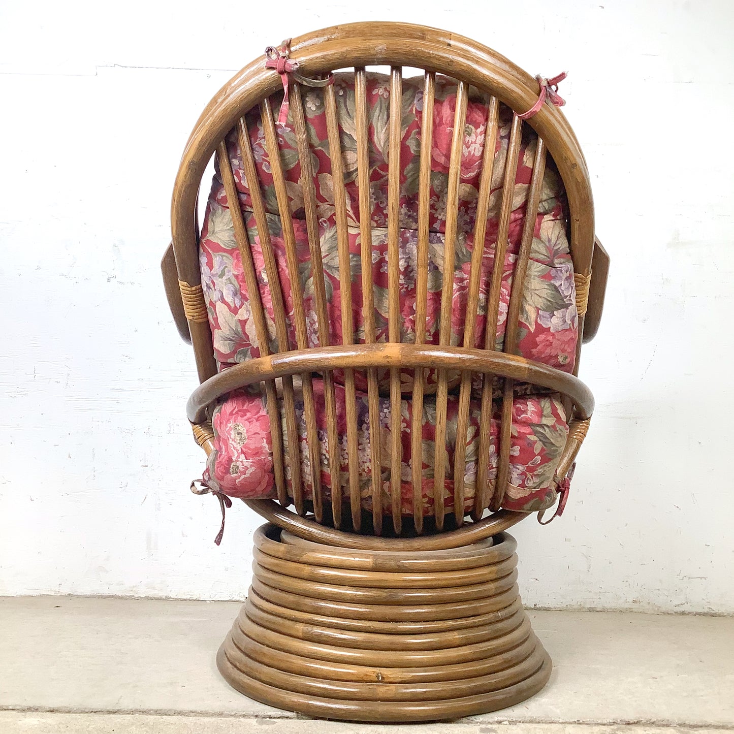 Vintage Bentwood Rattan Swivel Lounge Chair