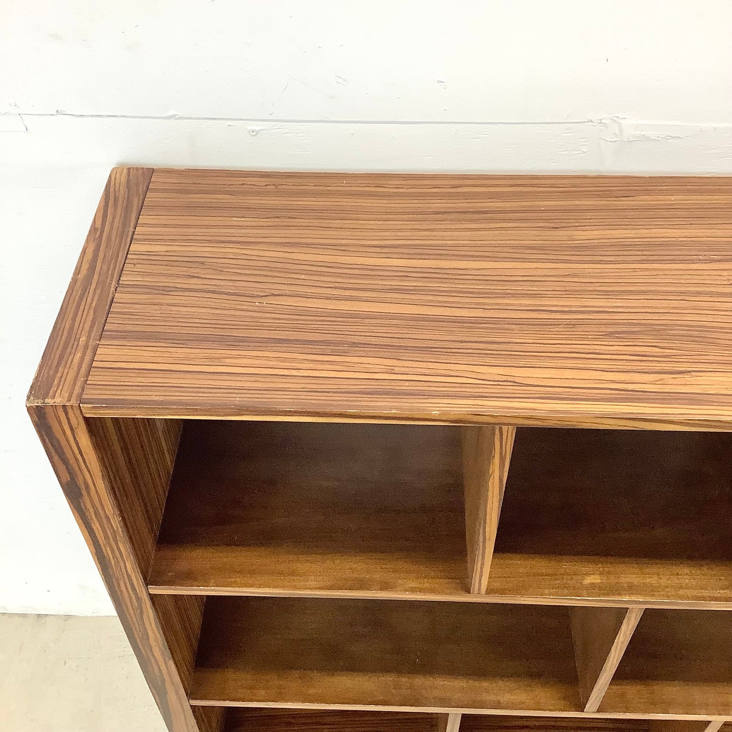 Modern Zebrawood Cube Shelf with Chrome Sled Base