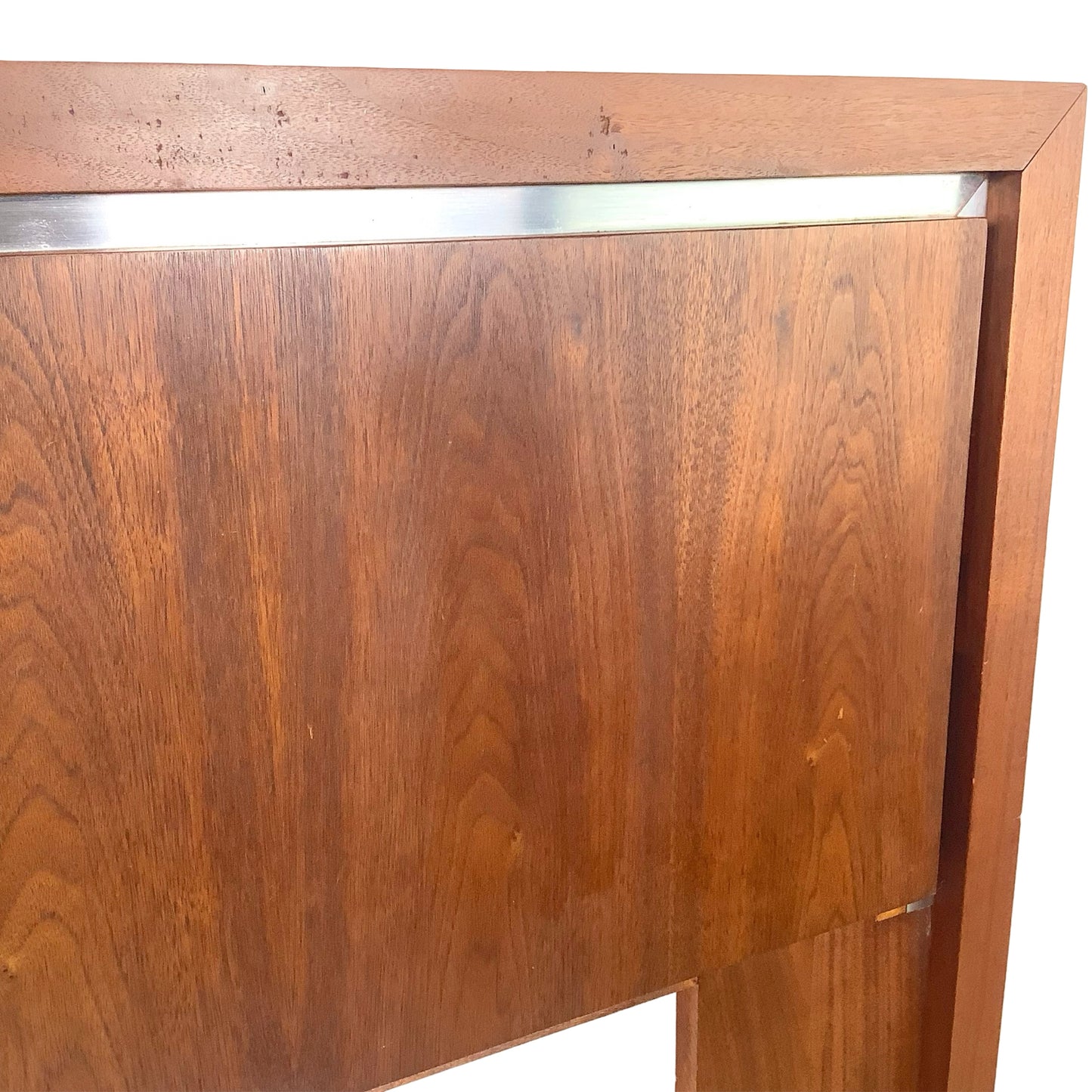 Mid-Century Modern Dillingham Walnut Headboard with Polished Chrome Accent Inlay
