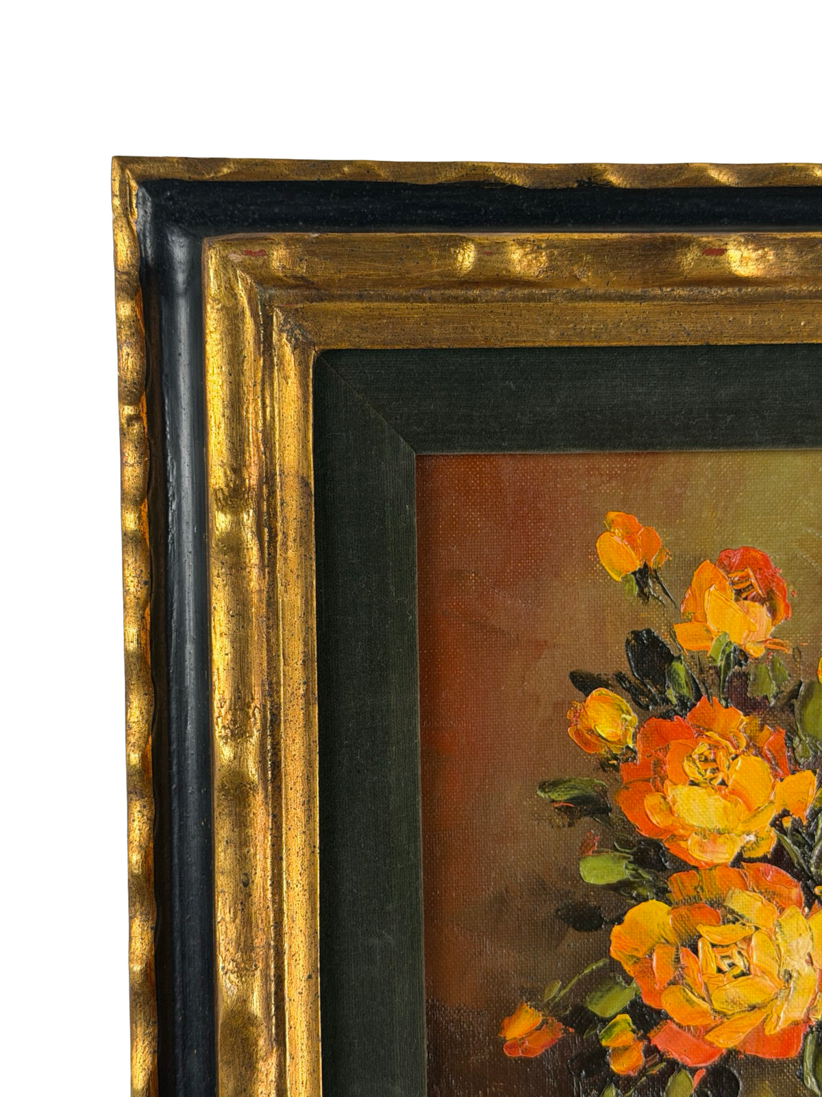 Vintage Signed Cox Floral Rose Painting Gold Tone Frame 13x15
