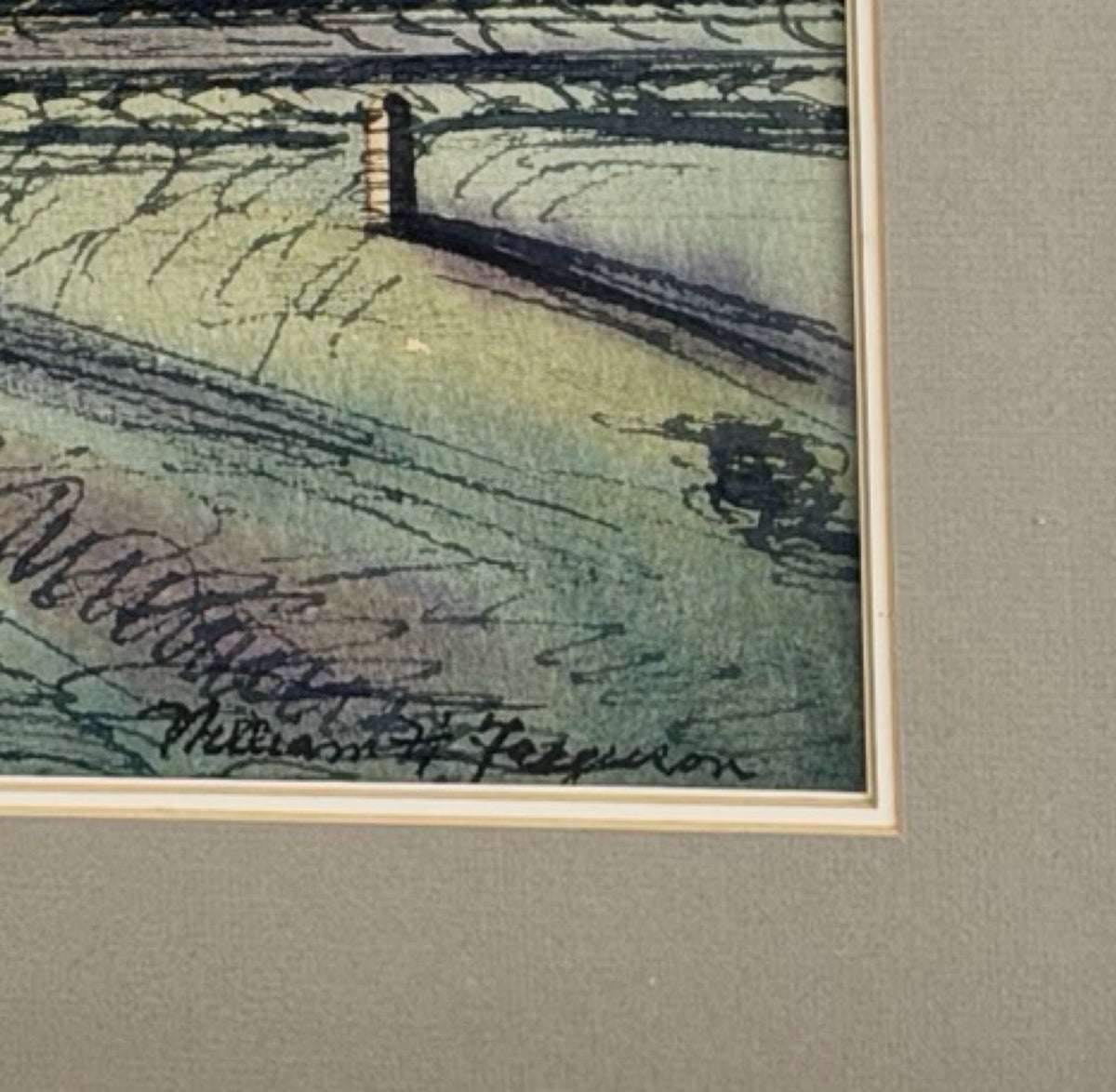 William H. Ferguson Signed Surrealist Carriage Crash Framed Mixed Media Artwork