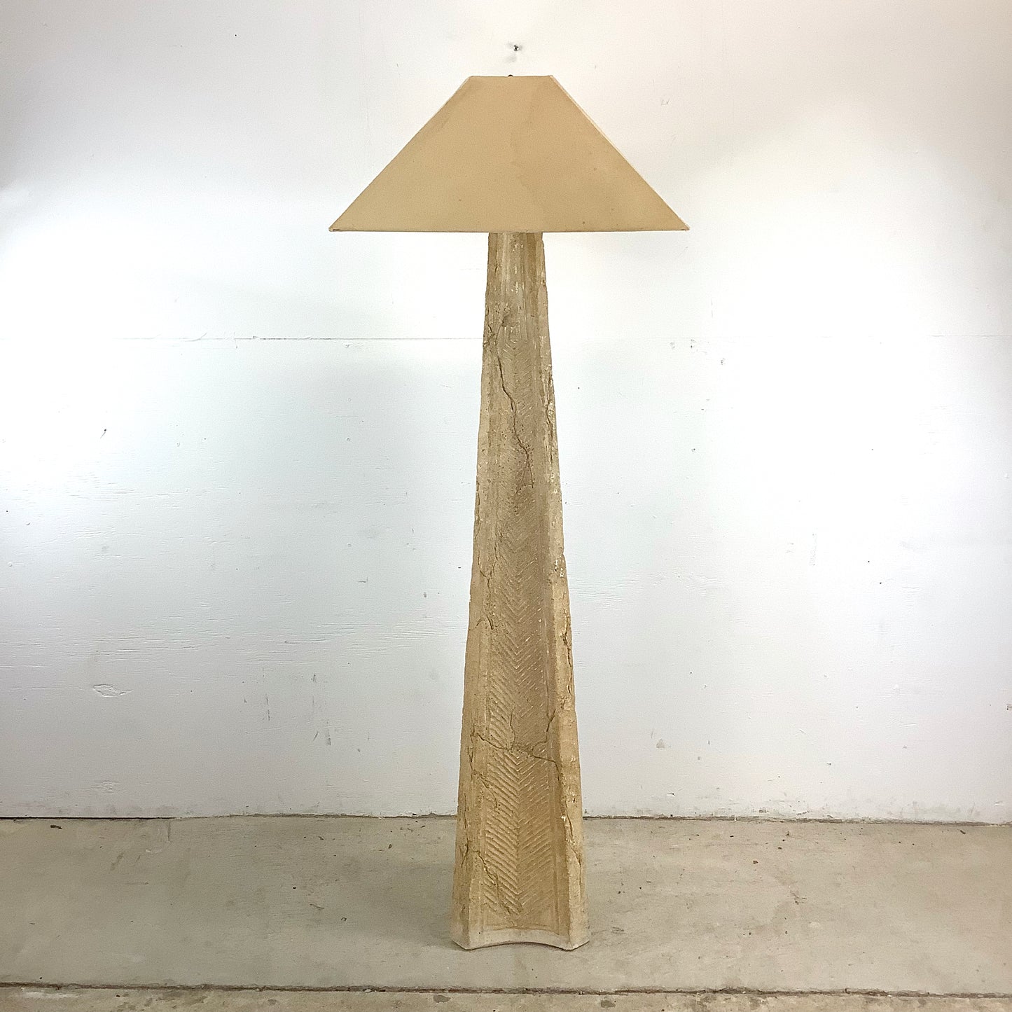 Vintage Textured Stone Obelisk Floor Lamp – Heavy Karl Springer Inspired Design