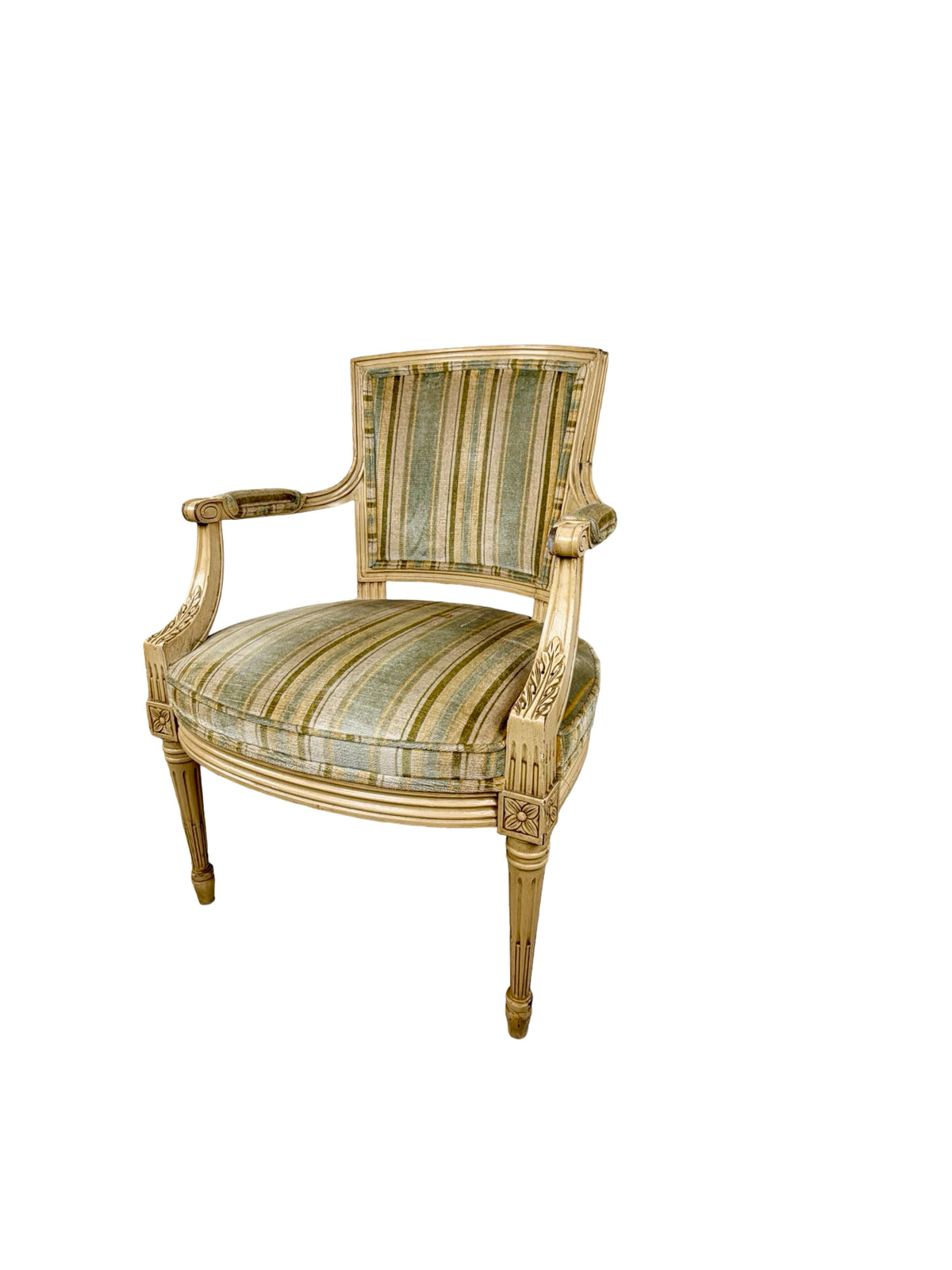 Vintage Neoclassical X-Back Side Chair with Striped Upholstered Seat