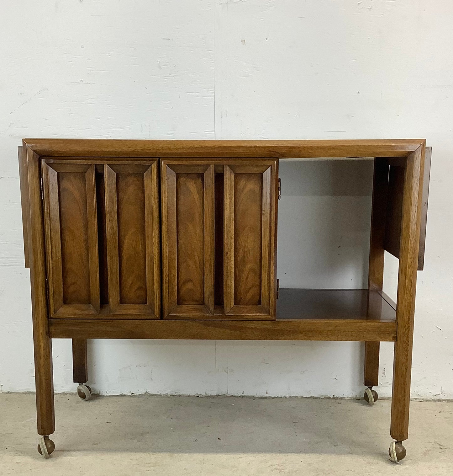 Mid-Century Modern Walnut Bar Cart With Leaves